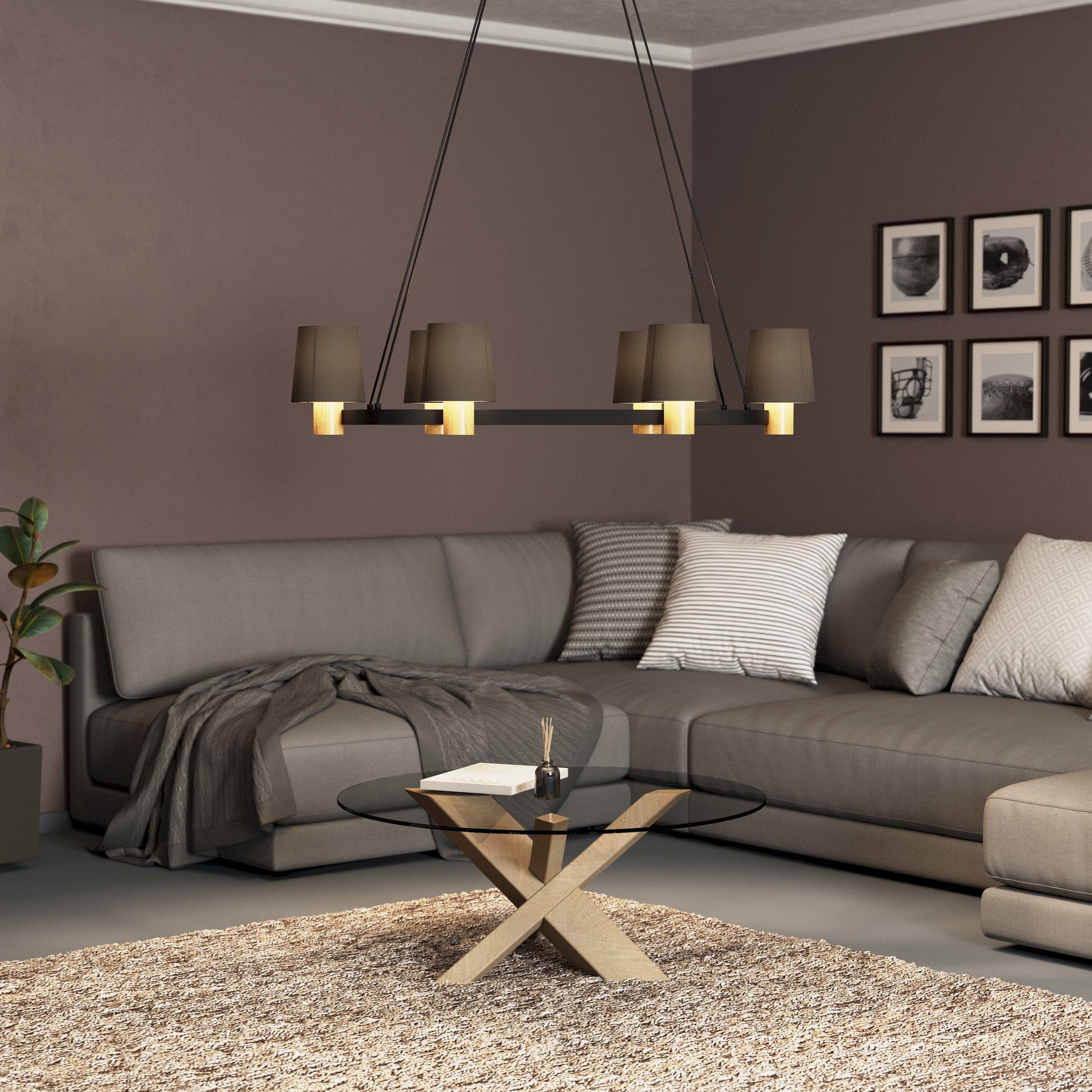 eglo edale 6 light metal wood ceiling pendant brown shades