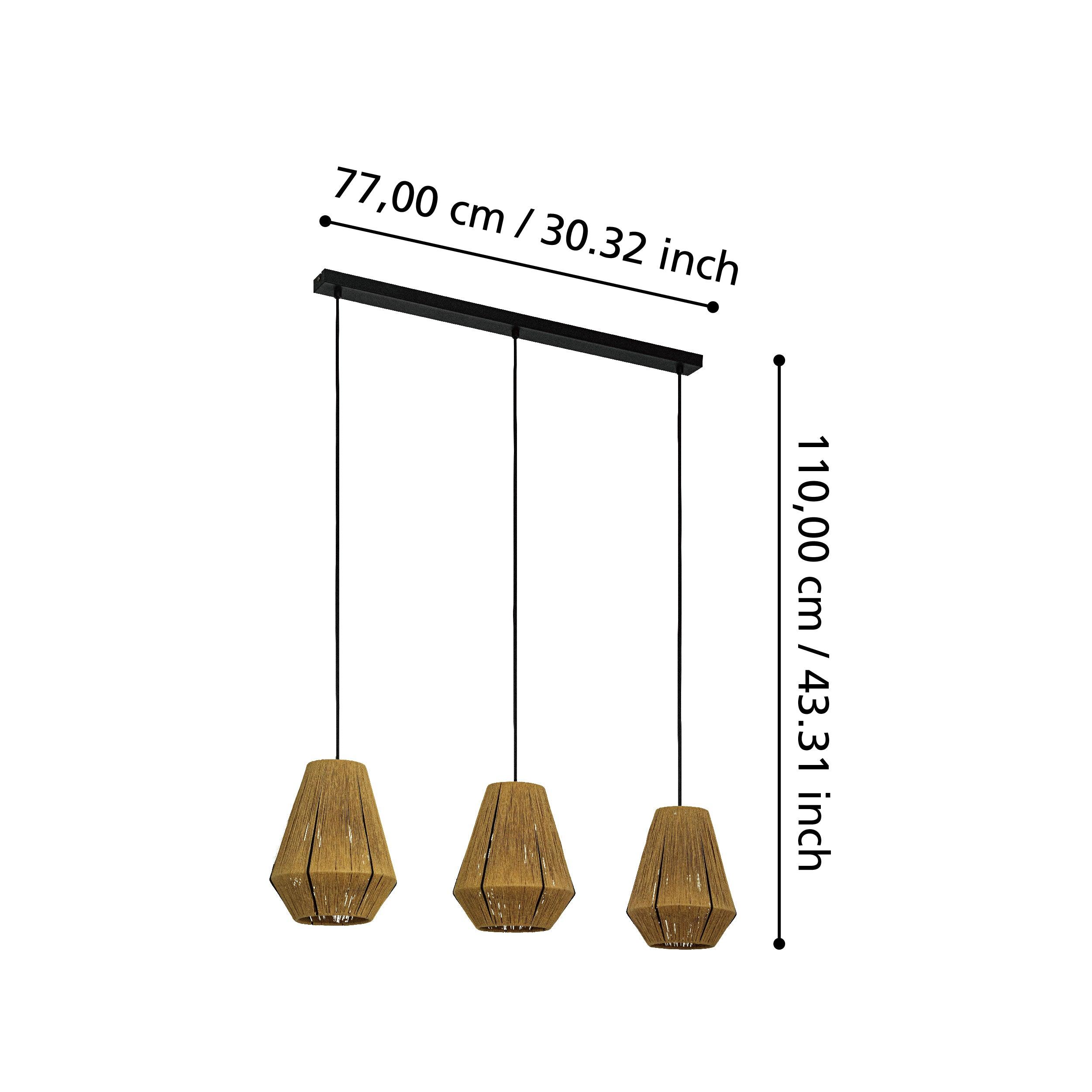 eglo alderney 3 light hemp lampshade ceiling pendant living room close up