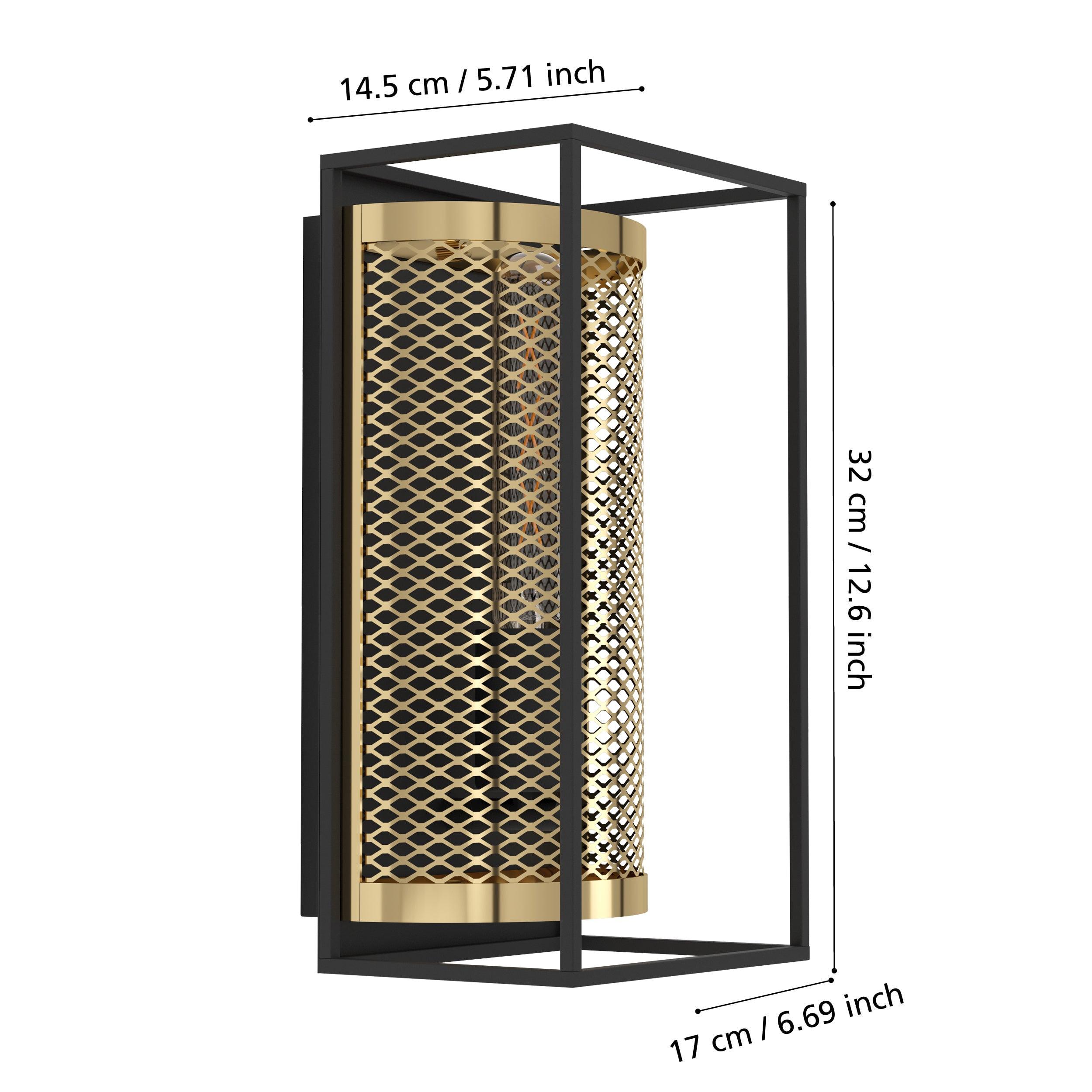eglo nohales black brass industrial wall light living room close up