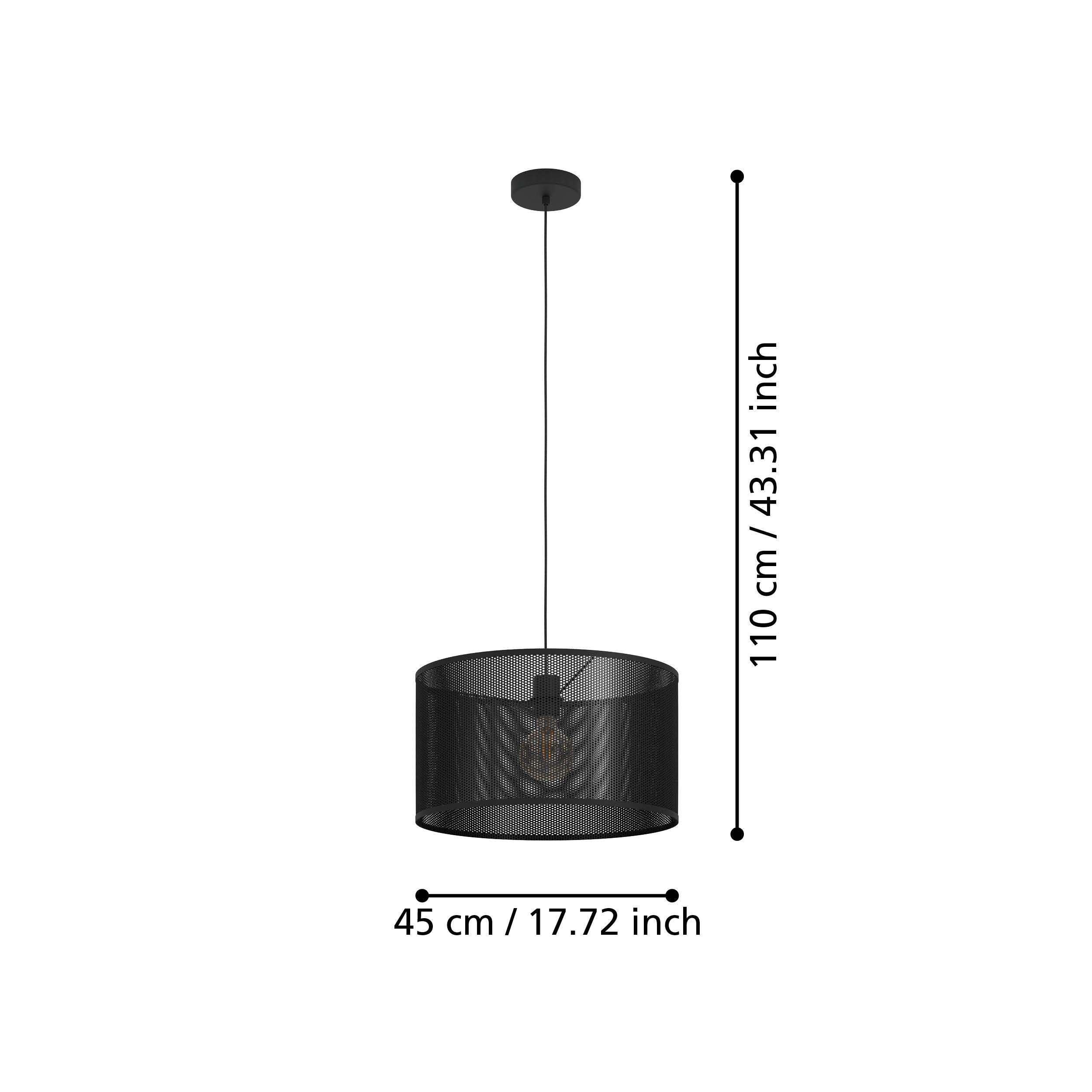 eglo manby black round mesh shade ceiling pendant living room close up