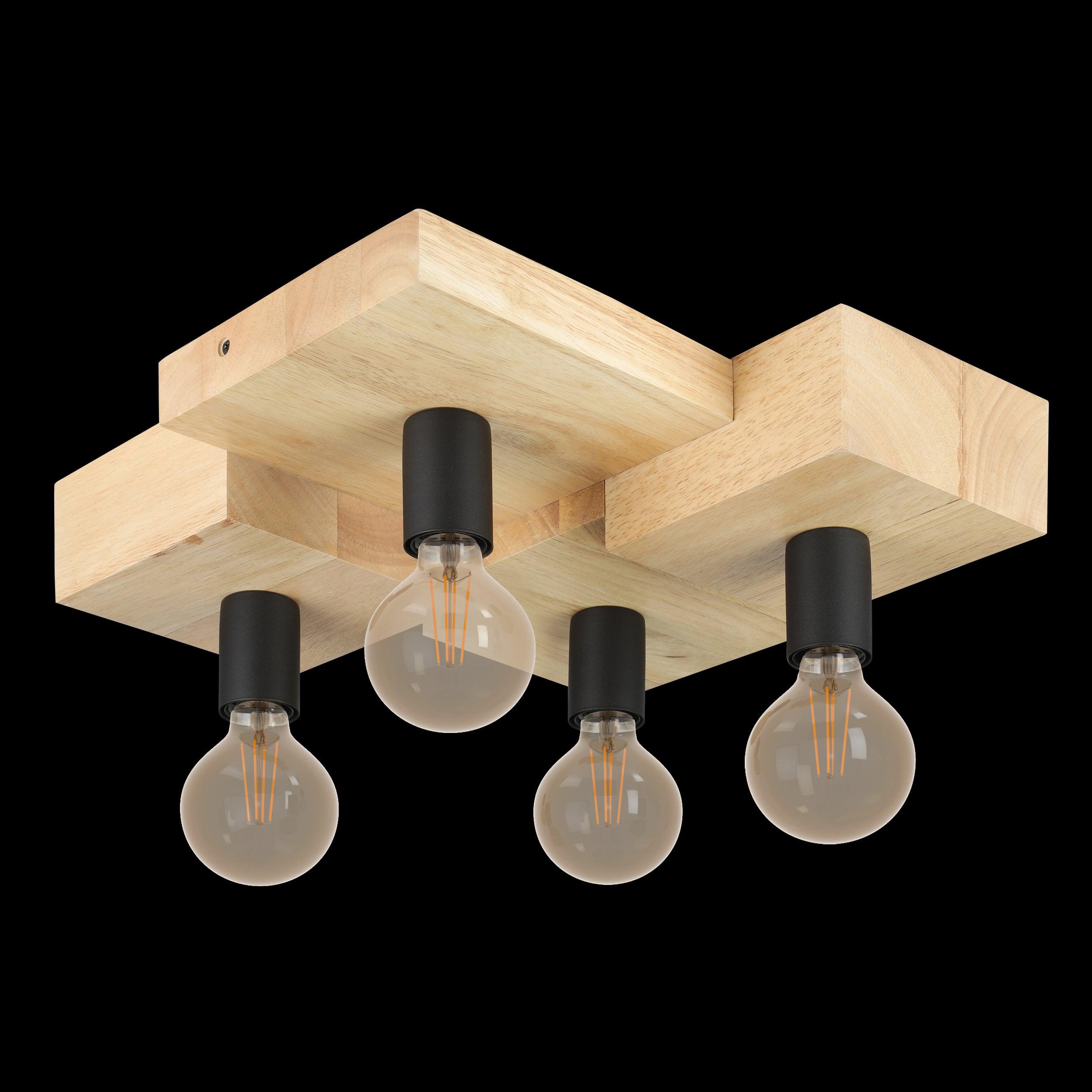 eglo halkin wooden 4 light ceiling flush living room image