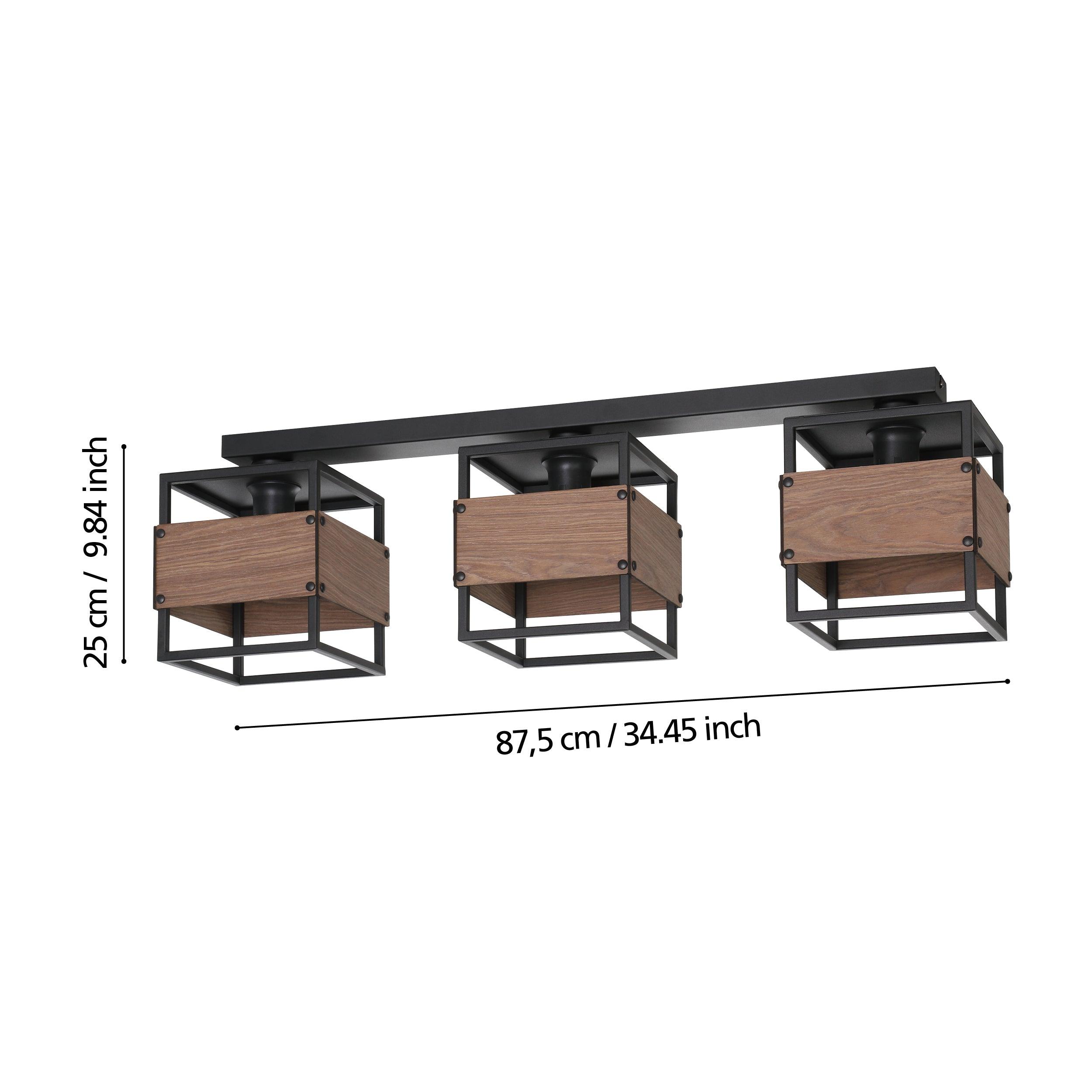 eglo evesham flush 3 light brown black ceiling light living room close up