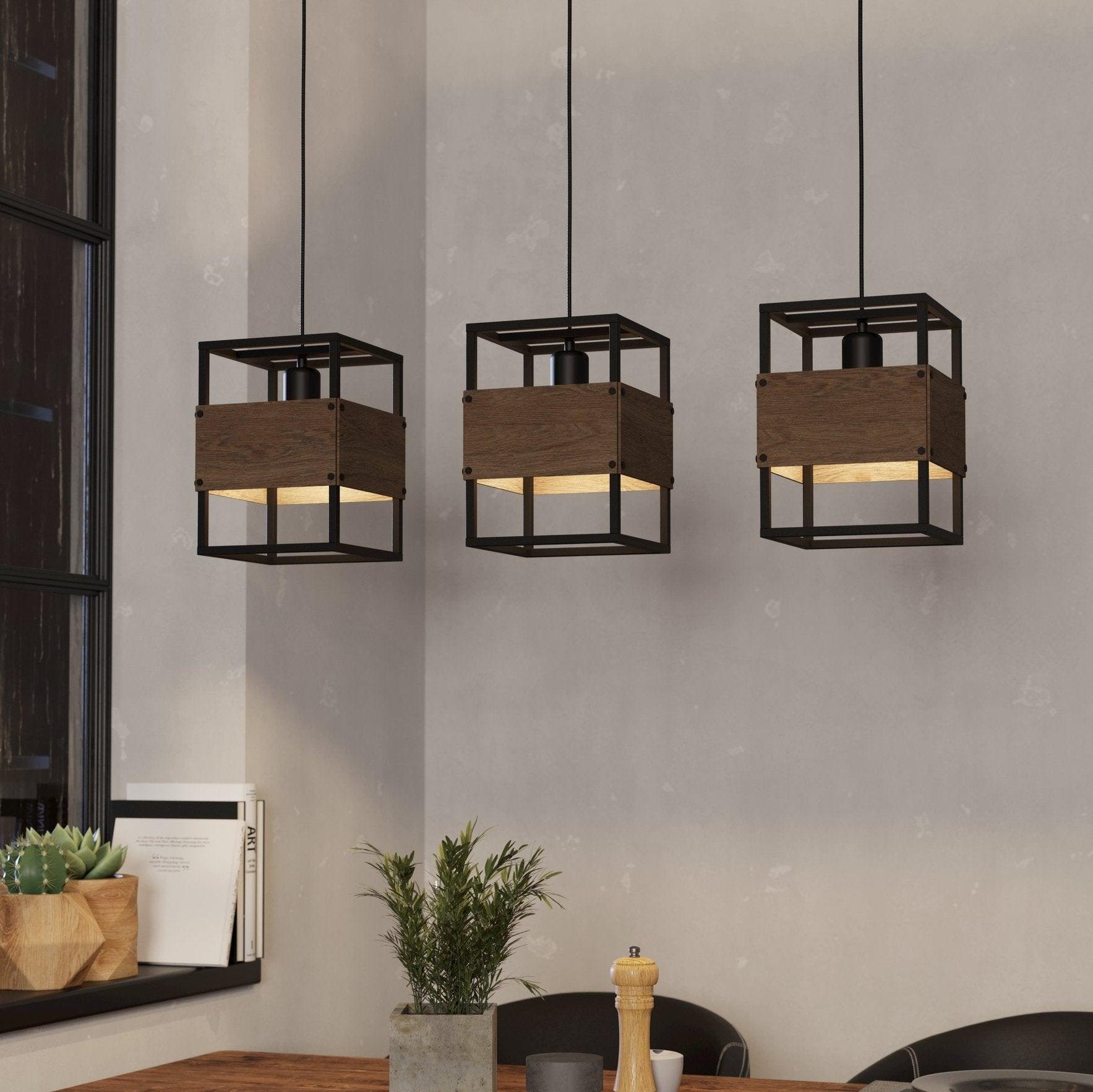 eglo evesham 3 light black metal wood ceiling pendant