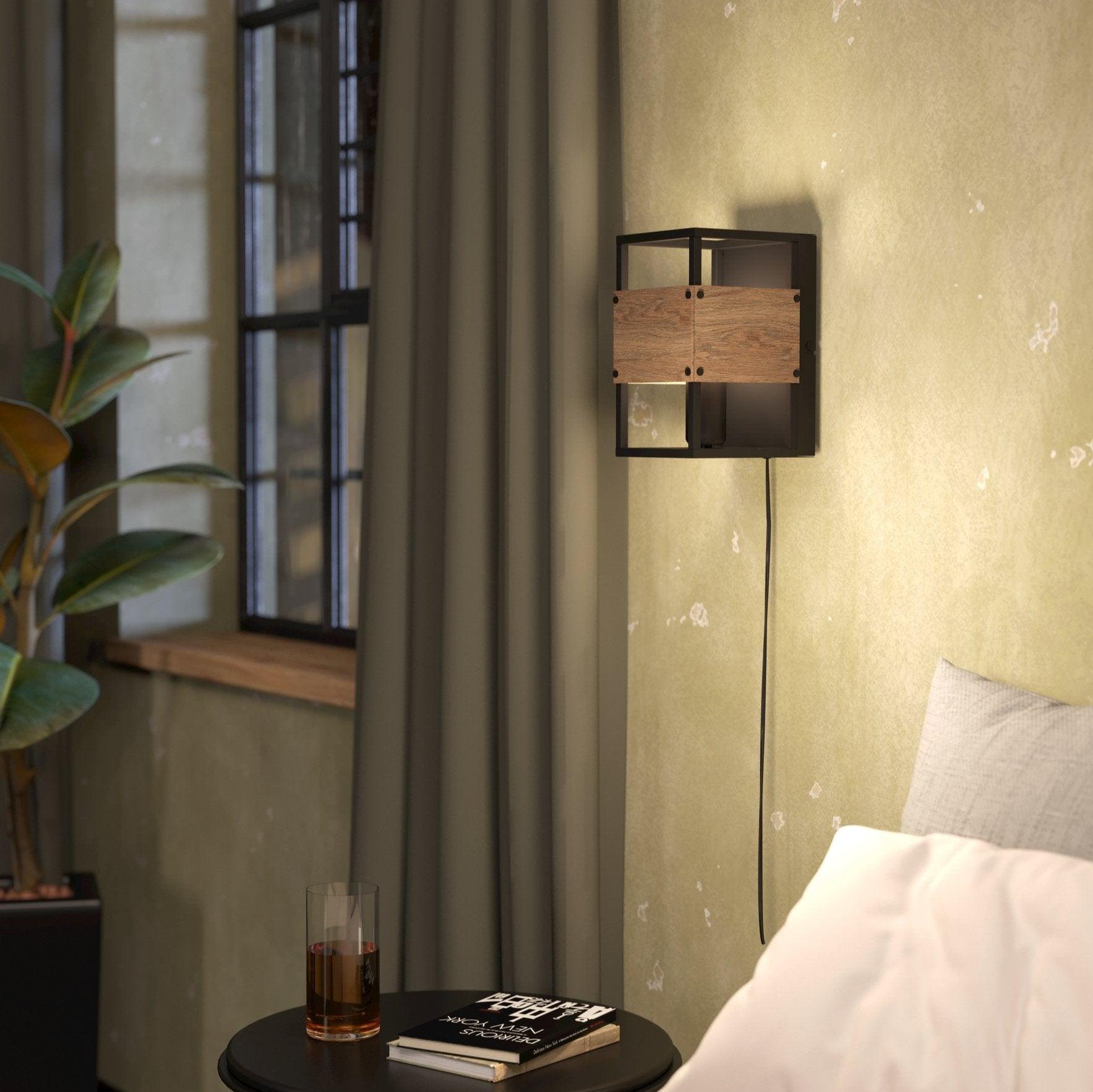 eglo evesham black brown wall light