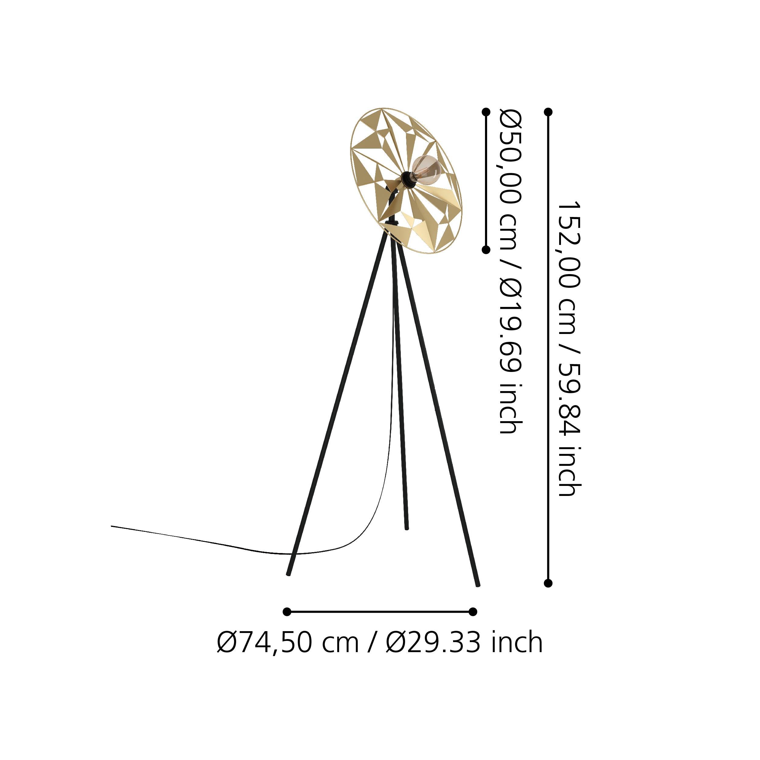 eglo castanuelo black tripod floor lamp gold geometric lampshade living room close up