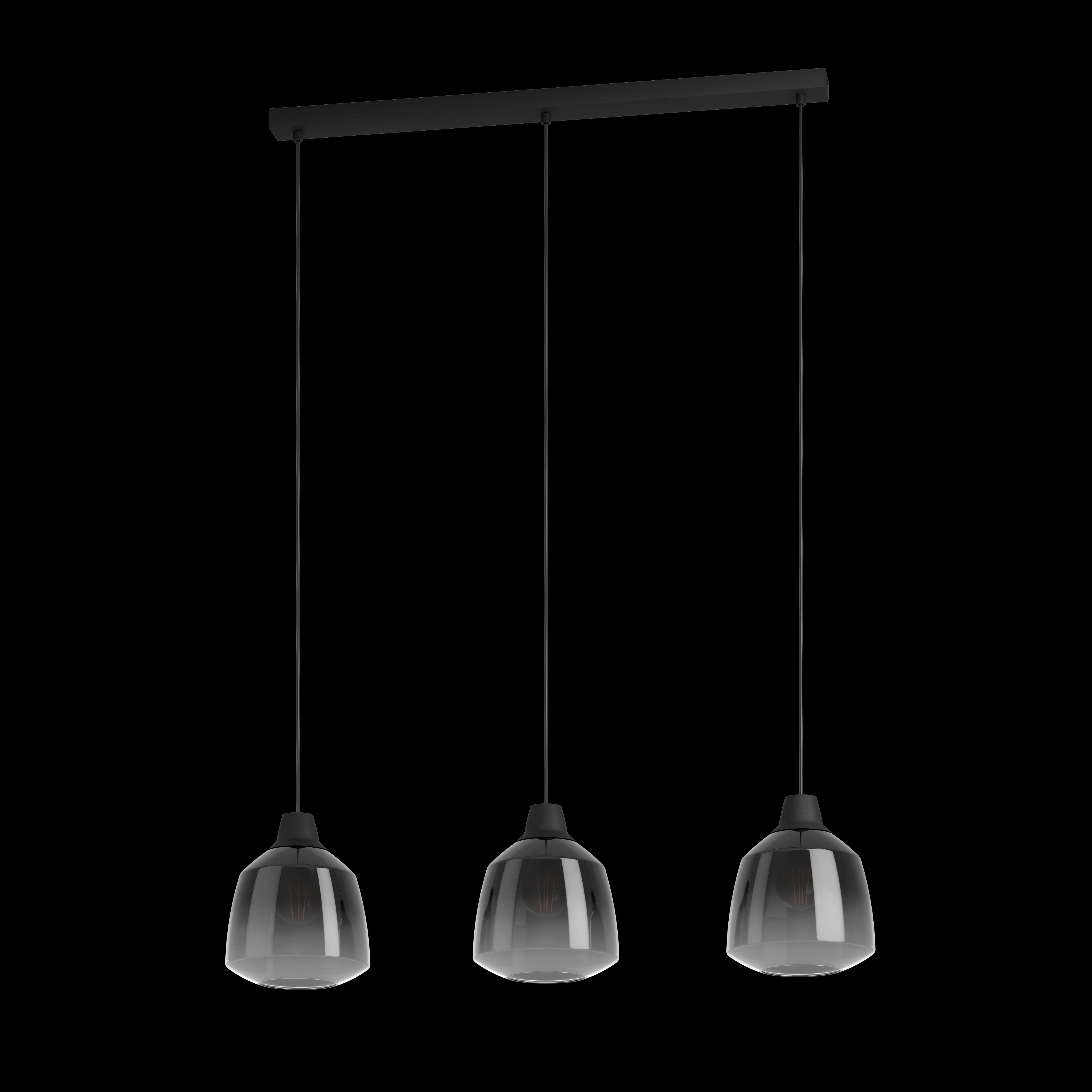 eglo sedbergh 3 light black grey glass ceiling pendant living room image