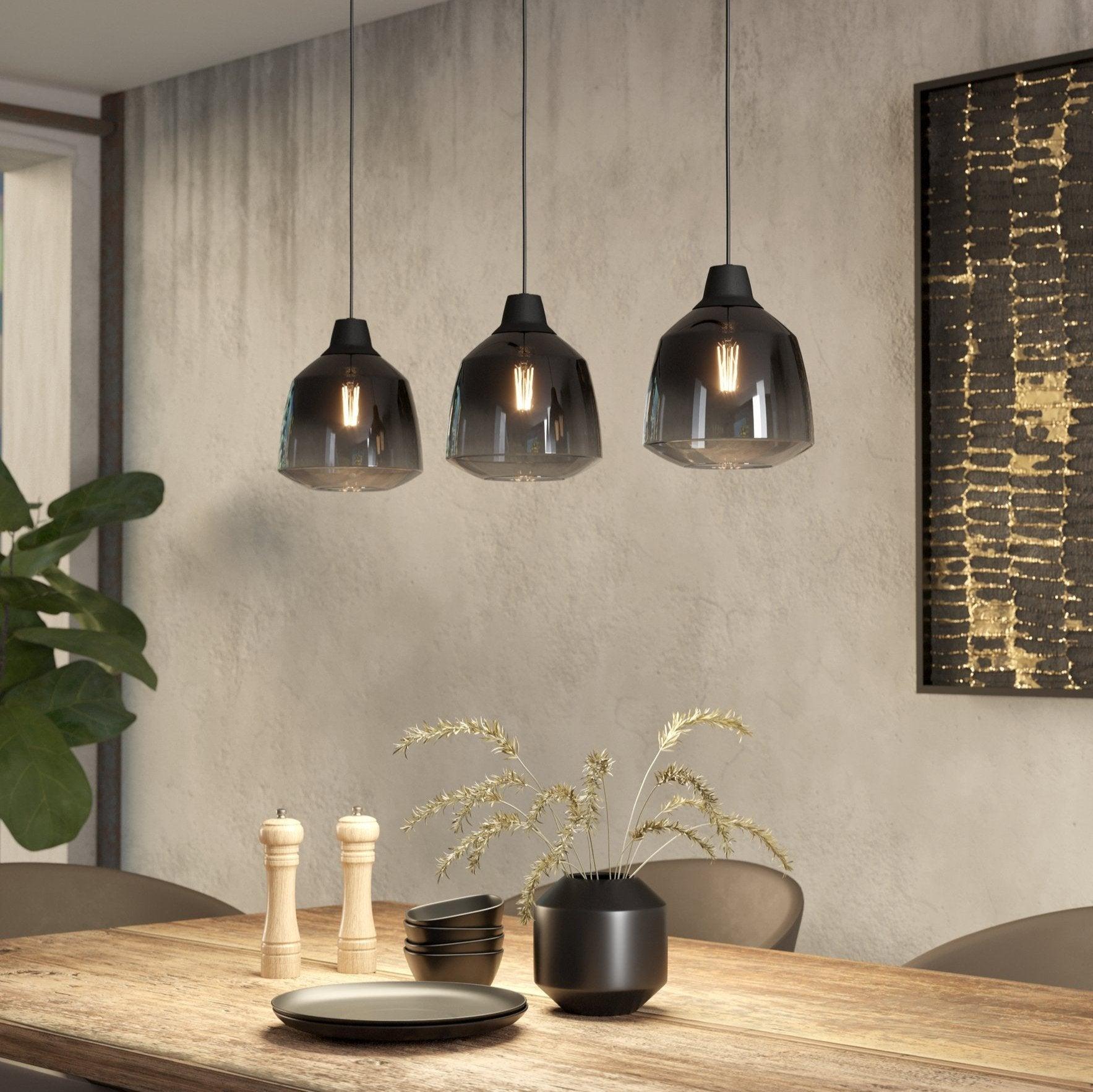eglo sedbergh 3 light black grey glass ceiling pendant