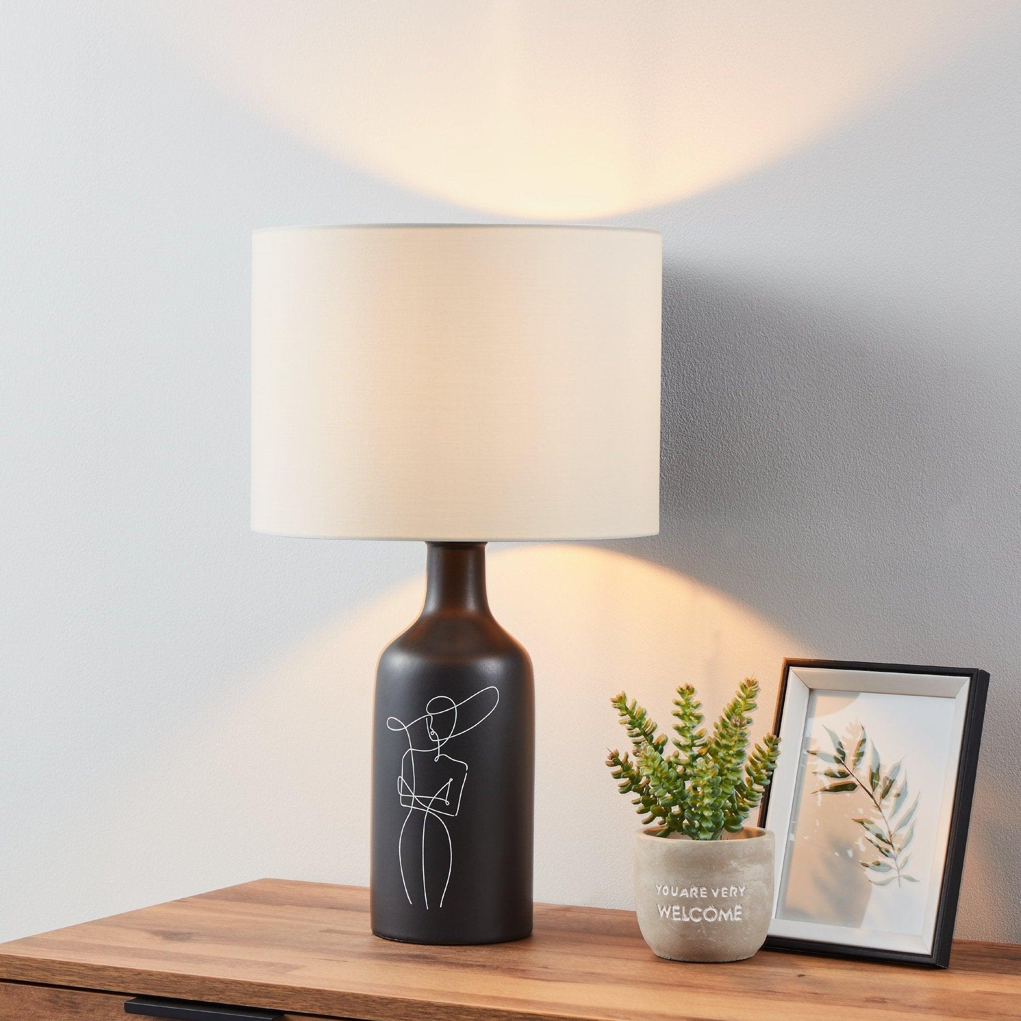 eglo vinoza black ceramic table lamp white shade living room image