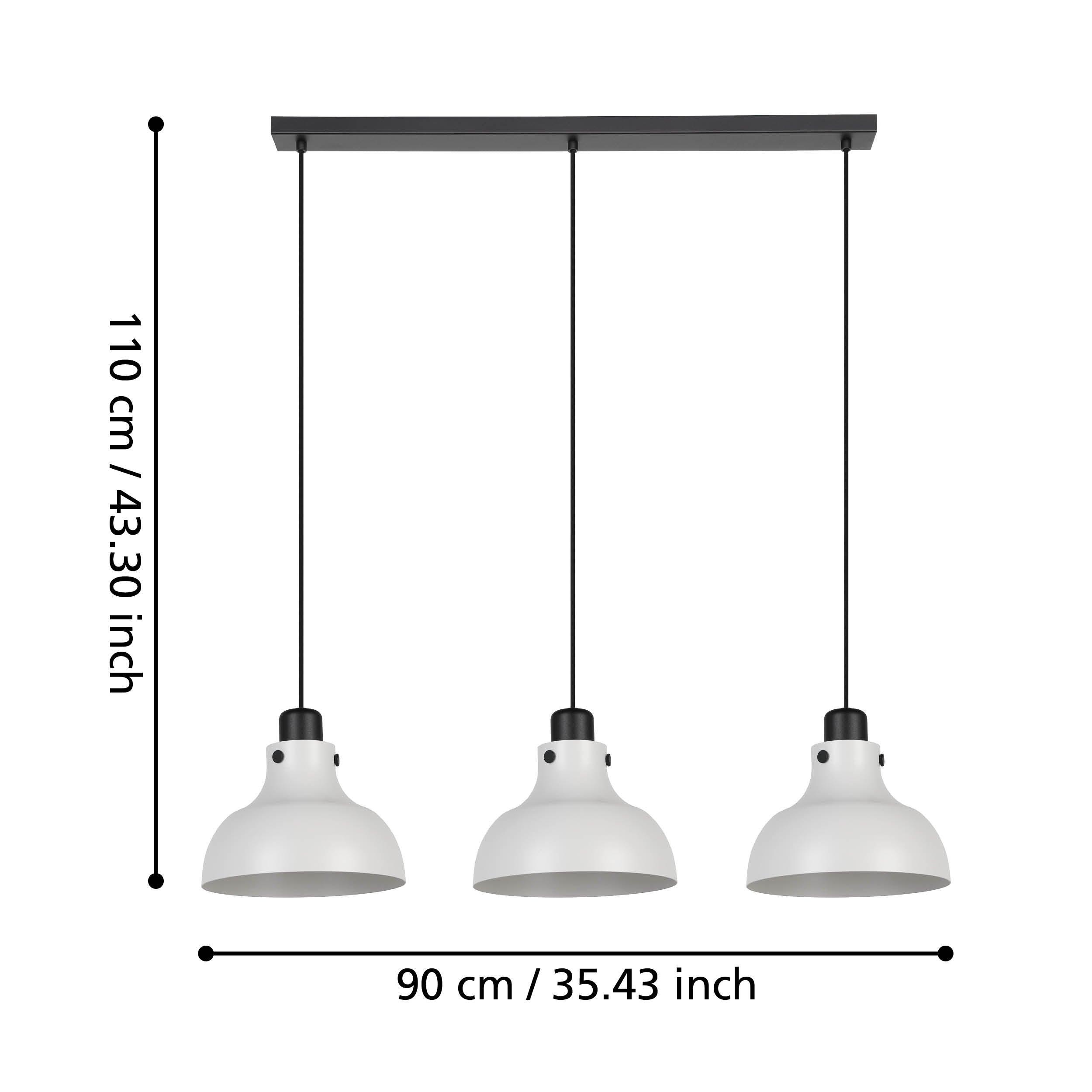 eglo matlock 3 light pale grey industrial ceiling pendant living room close up
