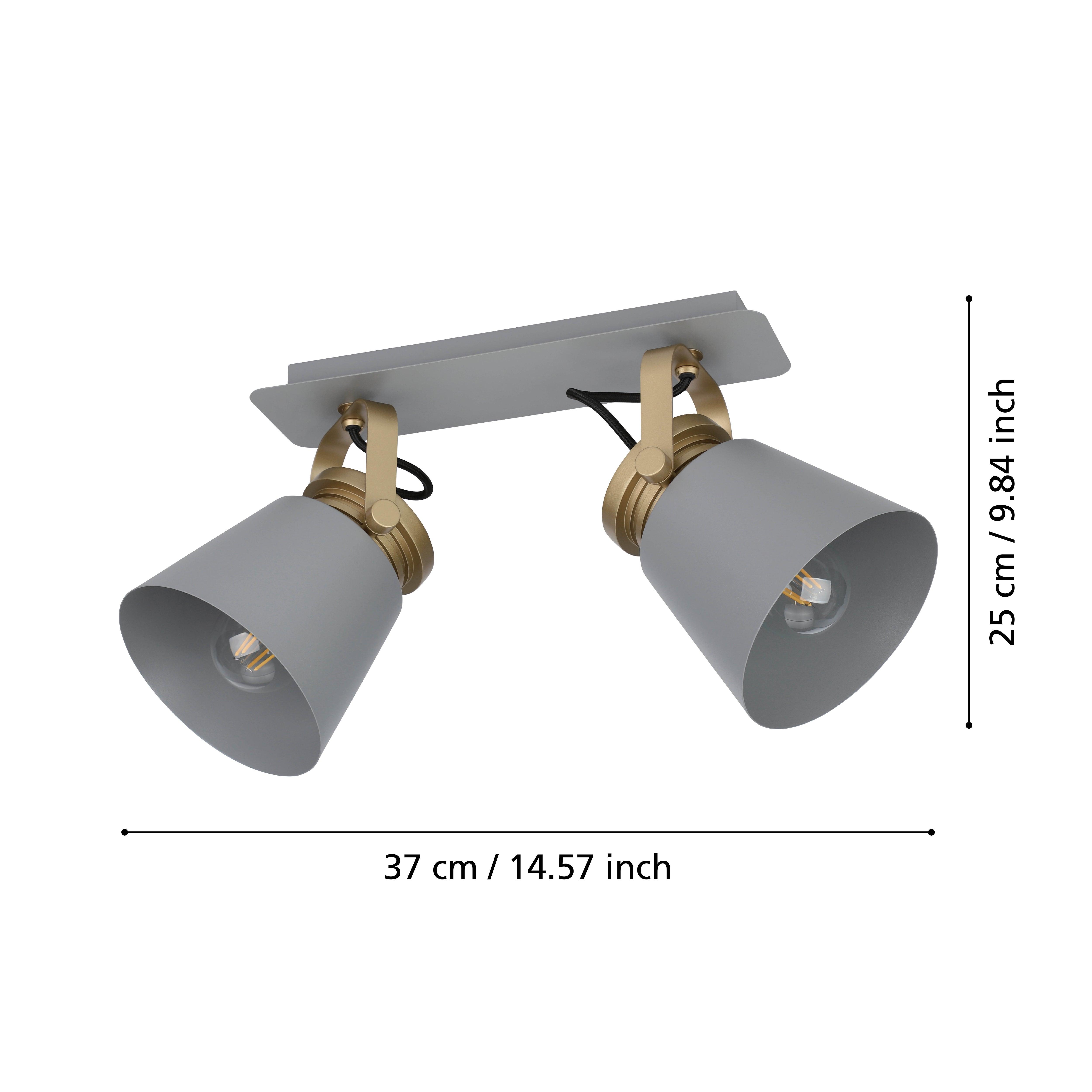 eglo twicken grey gold 2 light bar spotlight living room close up