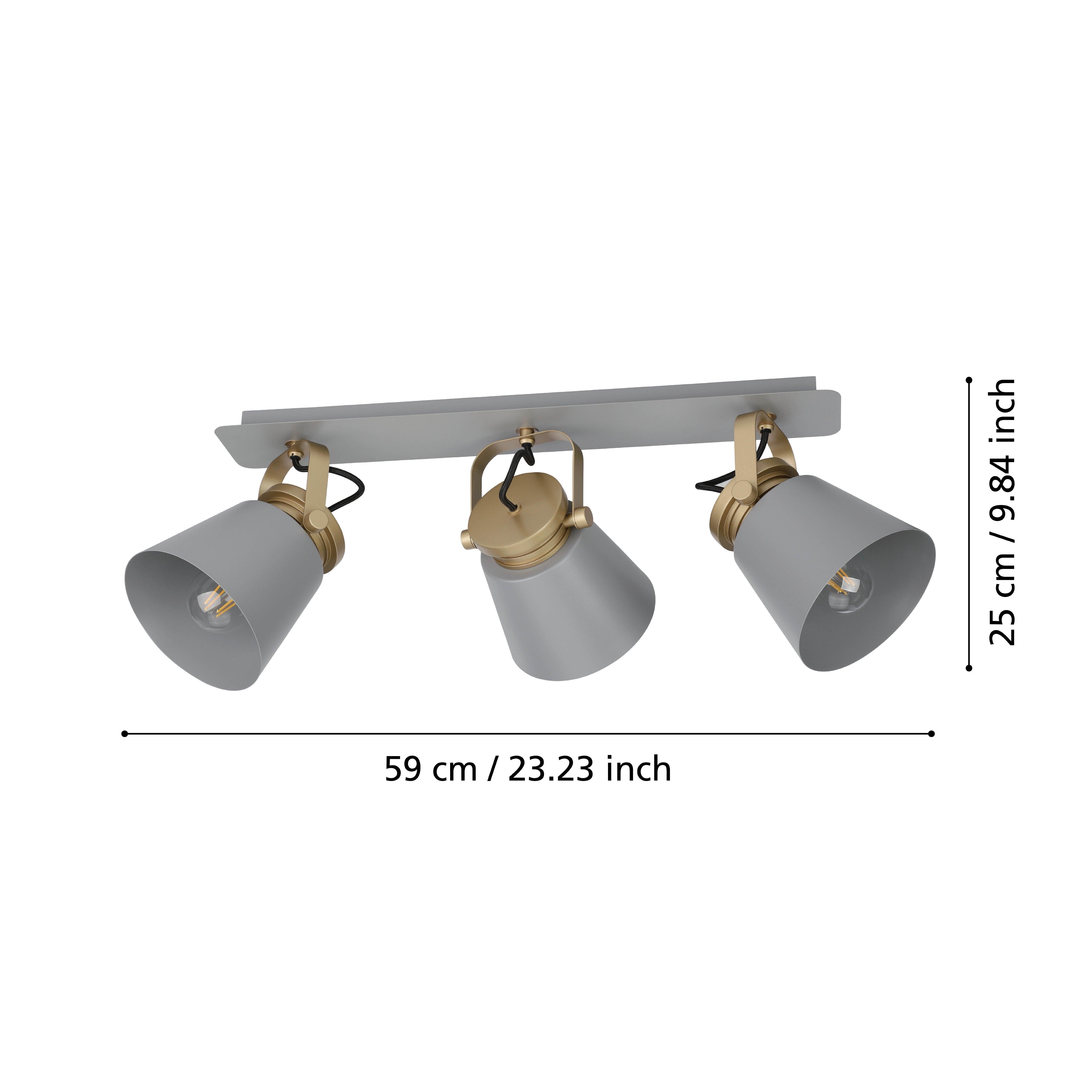 eglo twicken grey gold 3 light bar spotlight living room close up