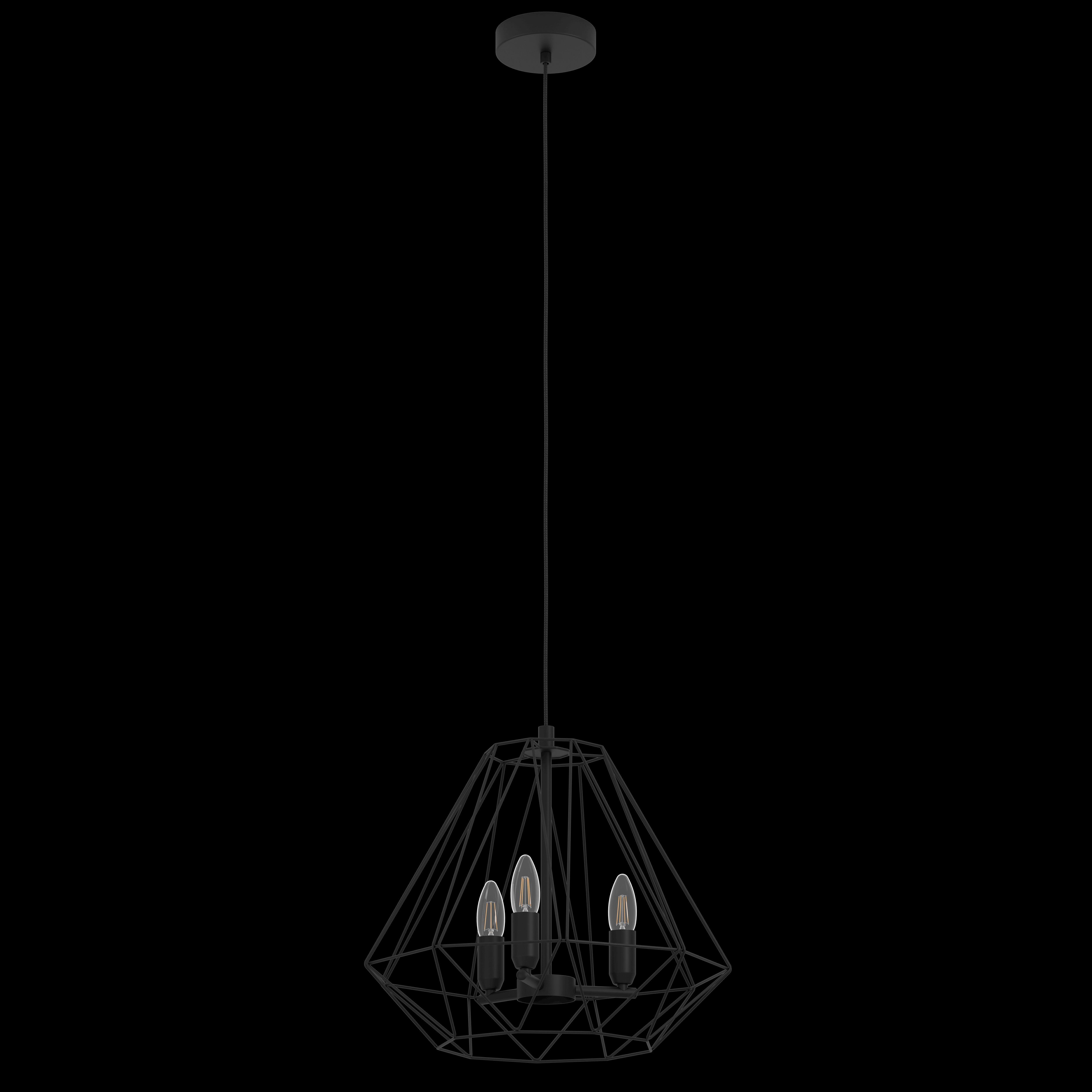 eglo tarle 3 light black wire cage ceiling pendant living room image