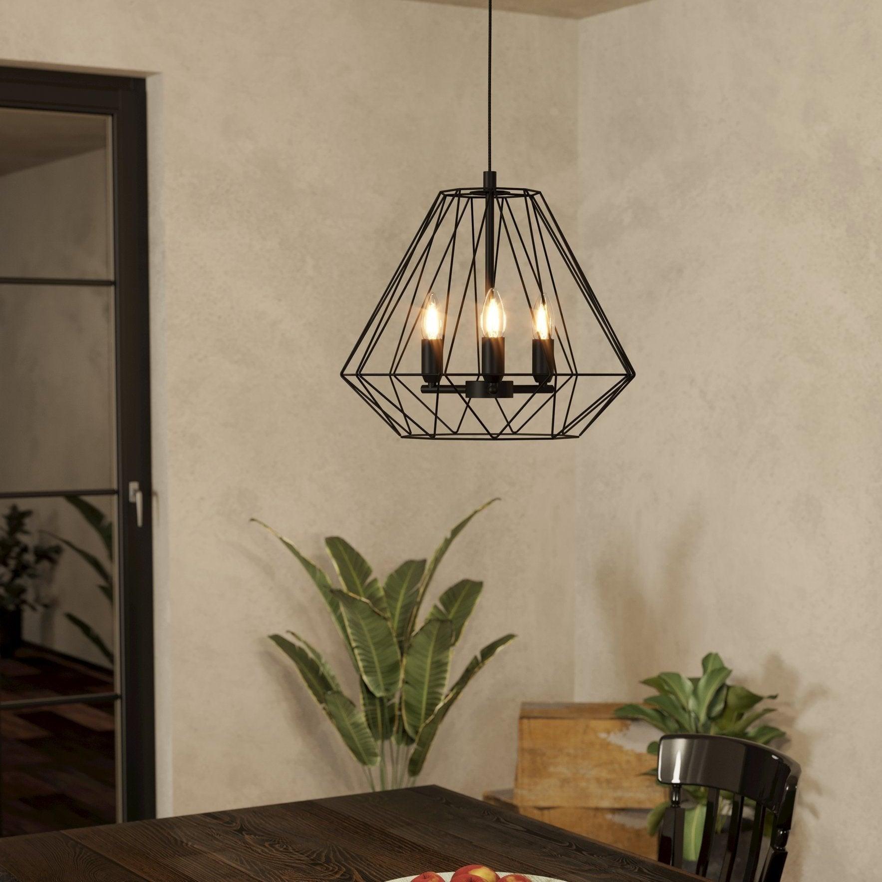 eglo tarle 3 light black wire cage ceiling pendant