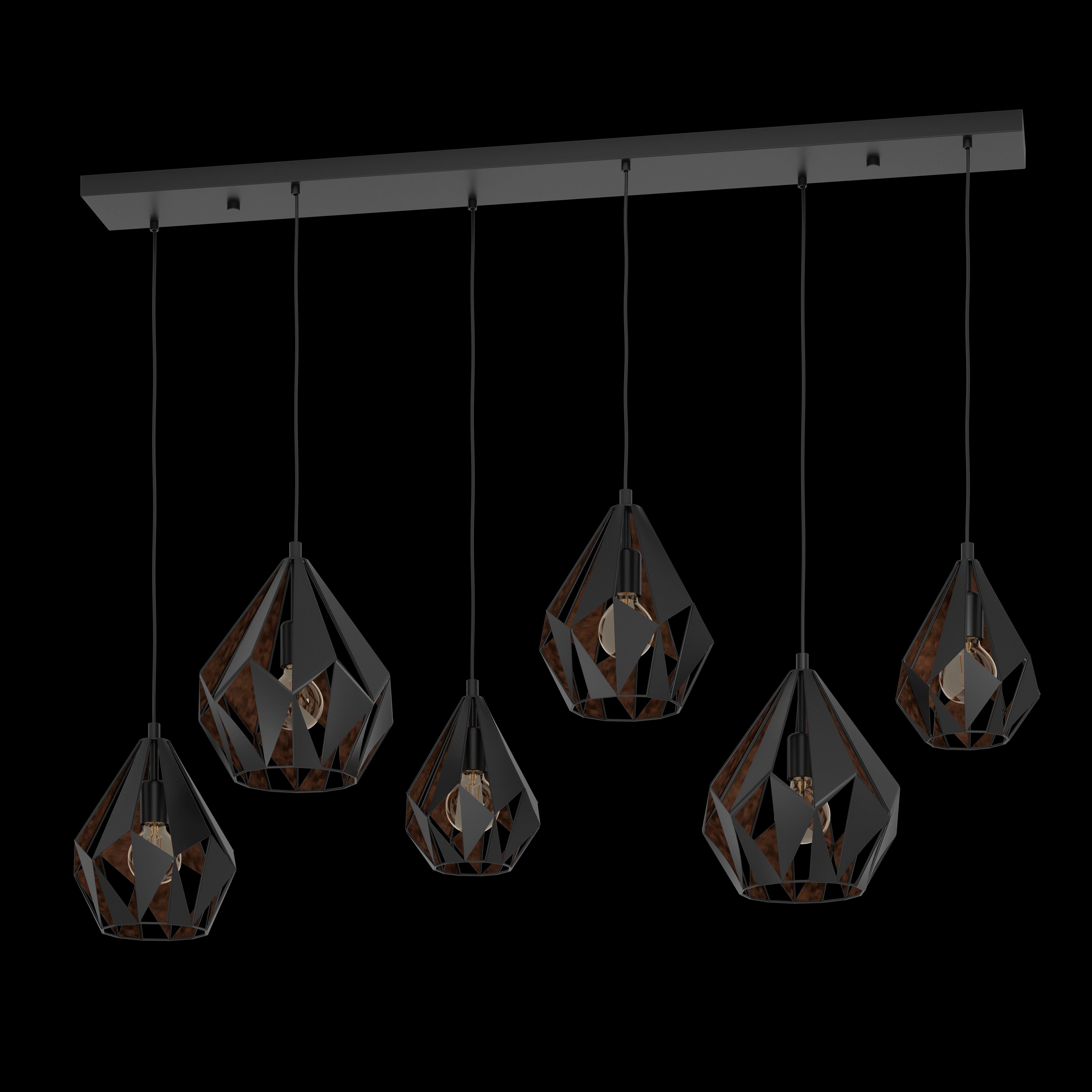 eglo carlton 1 black 6 light bar ceiling pendant living room image