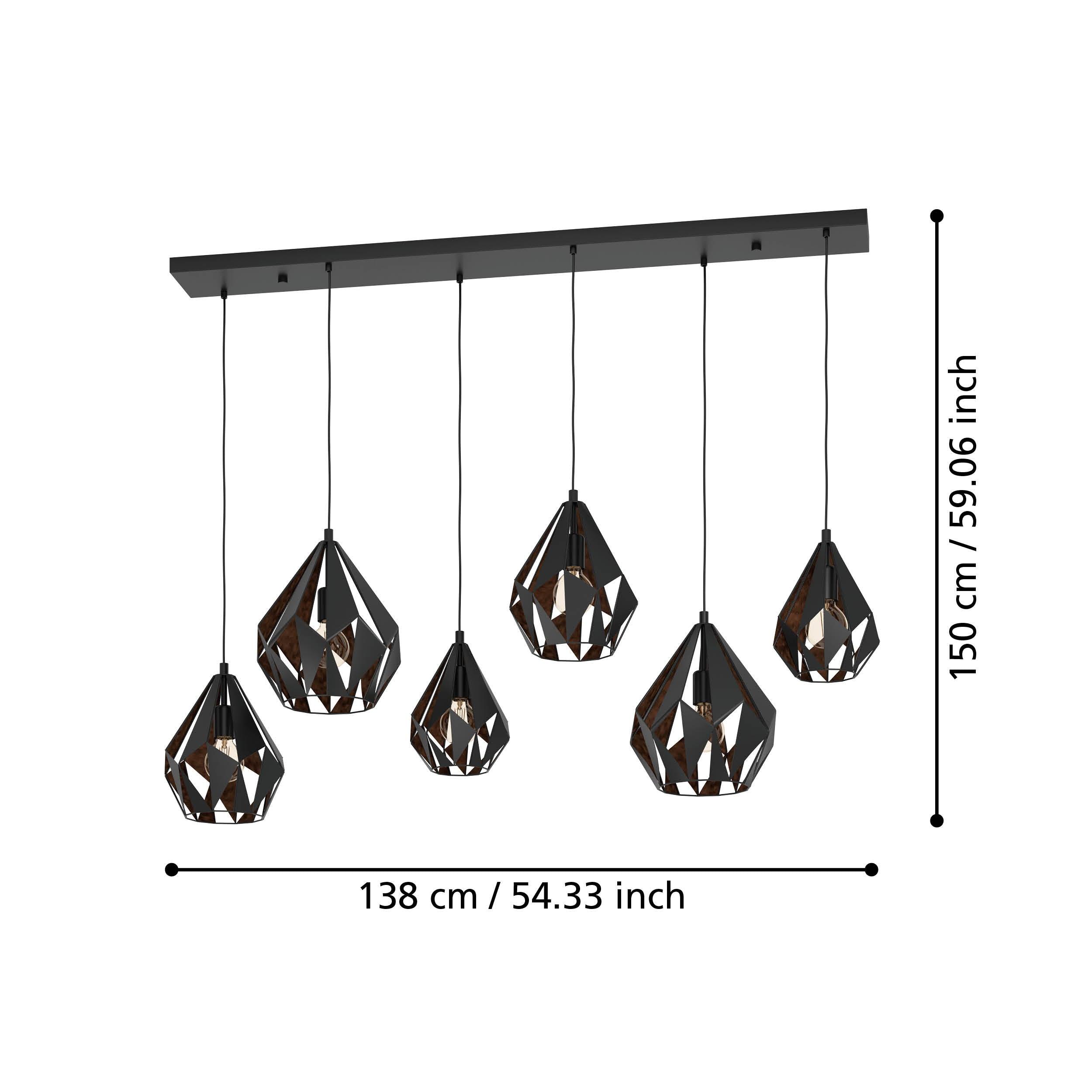 eglo carlton 1 black 6 light bar ceiling pendant living room close up
