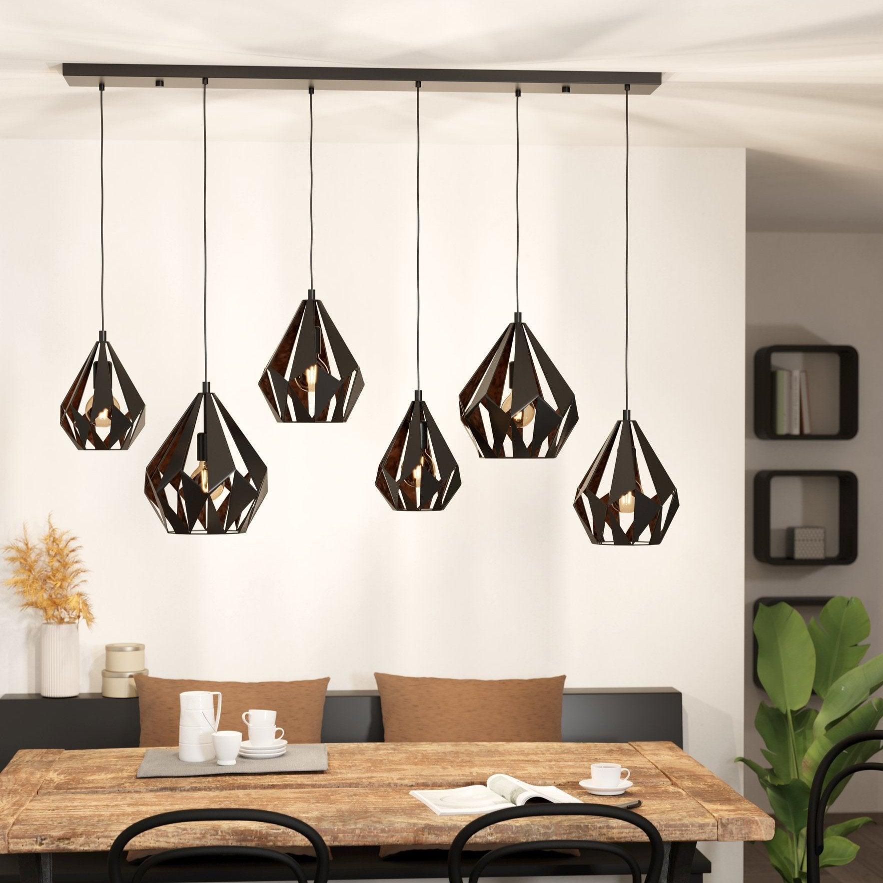 eglo carlton 1 black 6 light bar ceiling pendant
