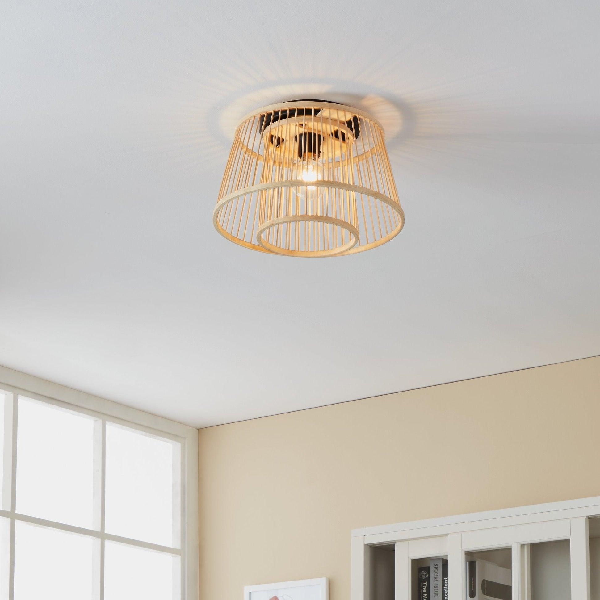 eglo hykeham natural wood flush ceiling light