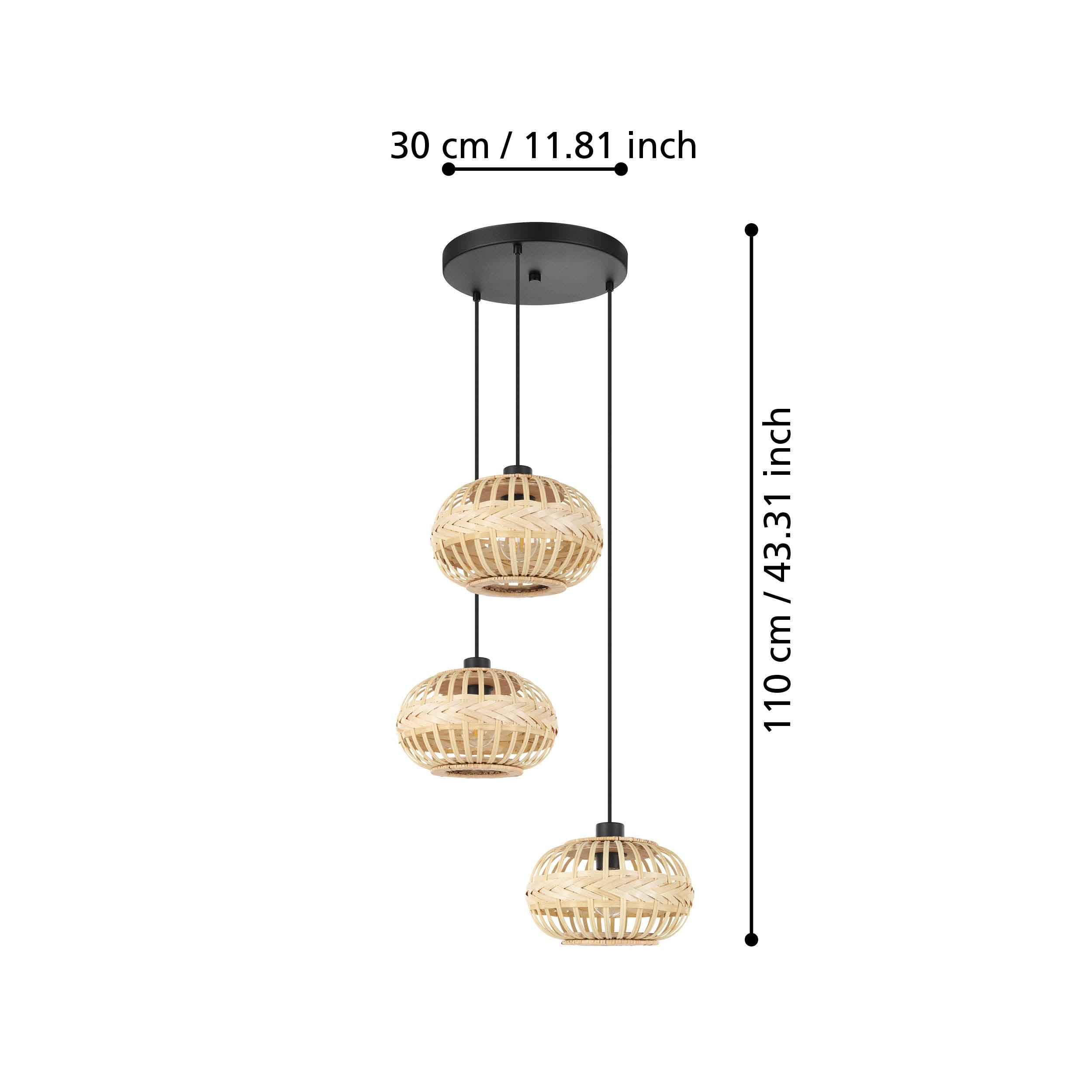 eglo amsfield 1 3 light round bamboo ceiling pendant living room close up