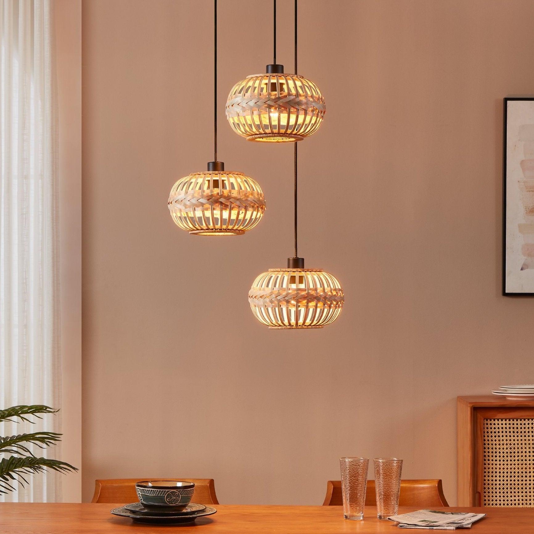 eglo amsfield 1 3 light round bamboo ceiling pendant