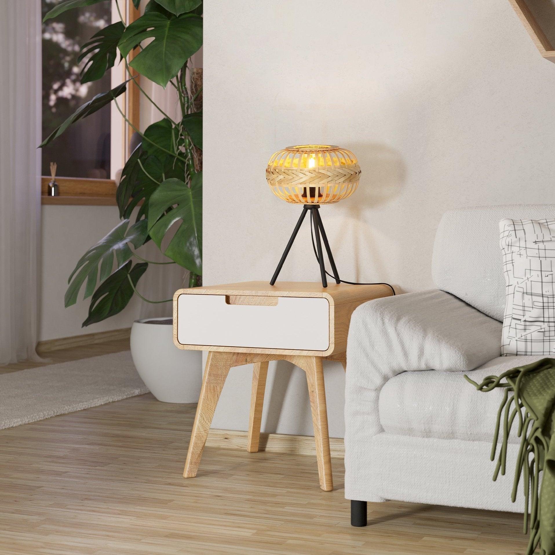 eglo amsfield 1 bamboo wicker tripod table lamp