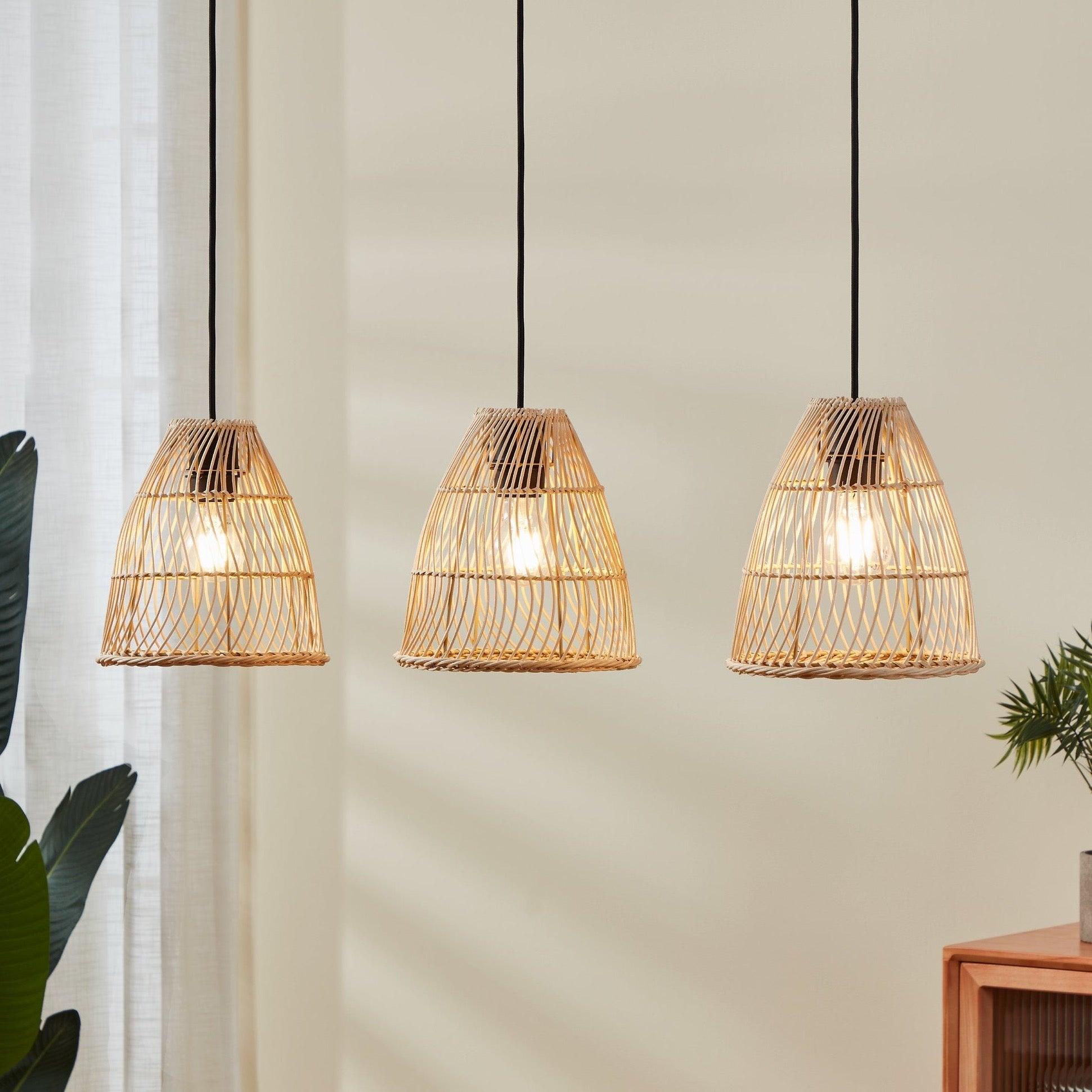 eglo ayesgarth 3 light rattan wicker lamp shade ceiling pendant