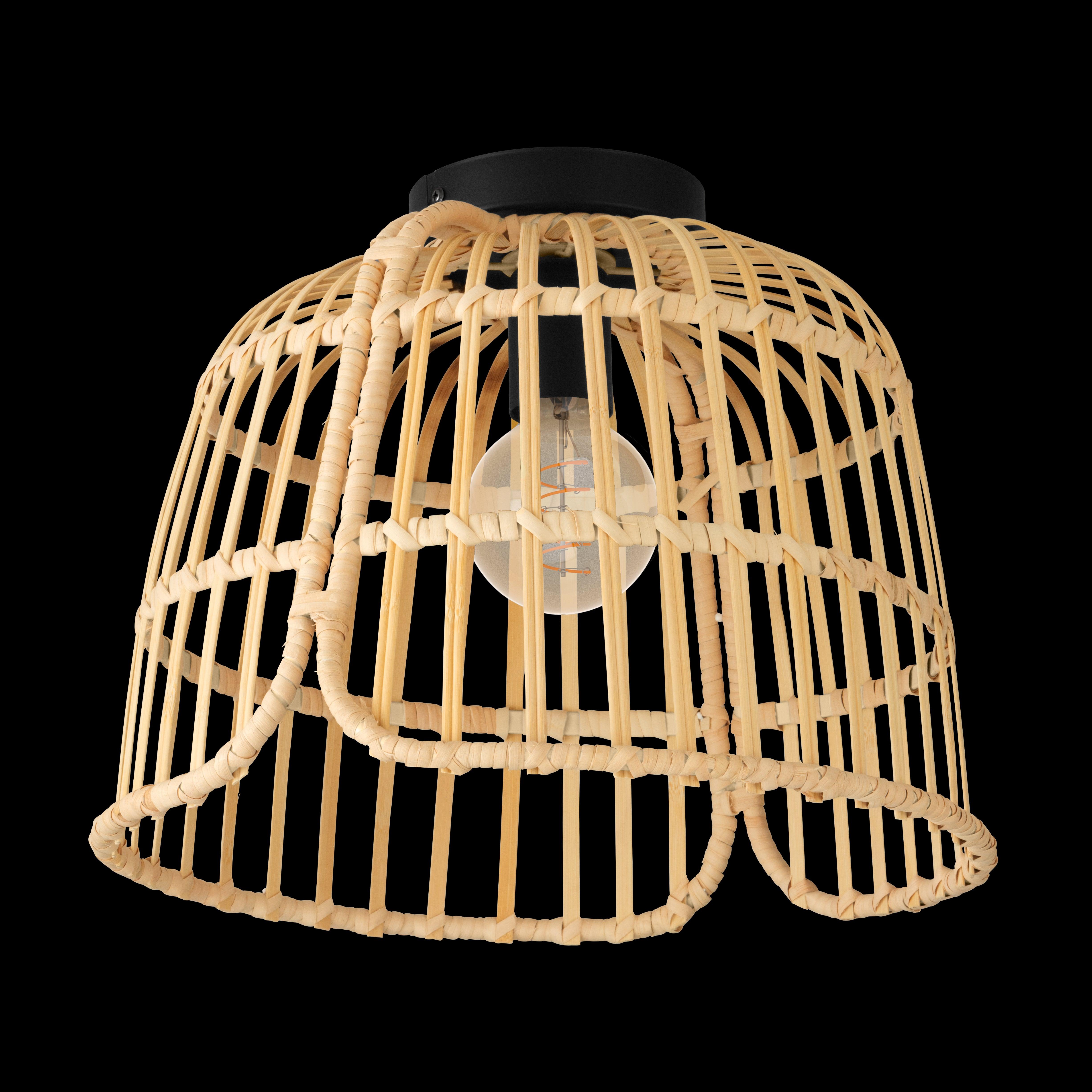 eglo glyneath natural wood flush ceiling light living room close up