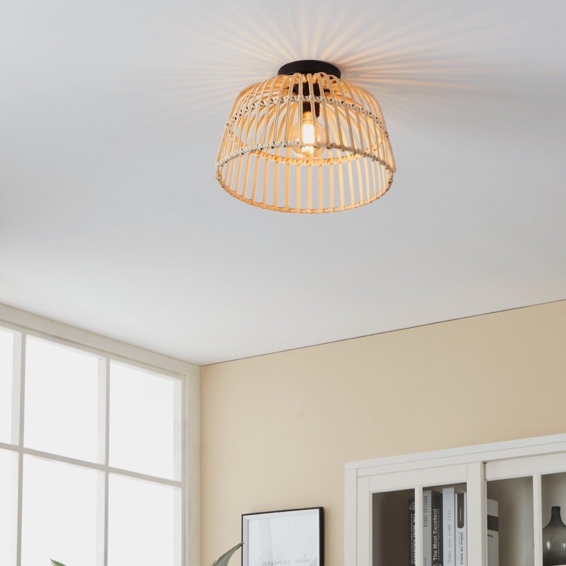 eglo glyneath natural wood flush ceiling light living room image