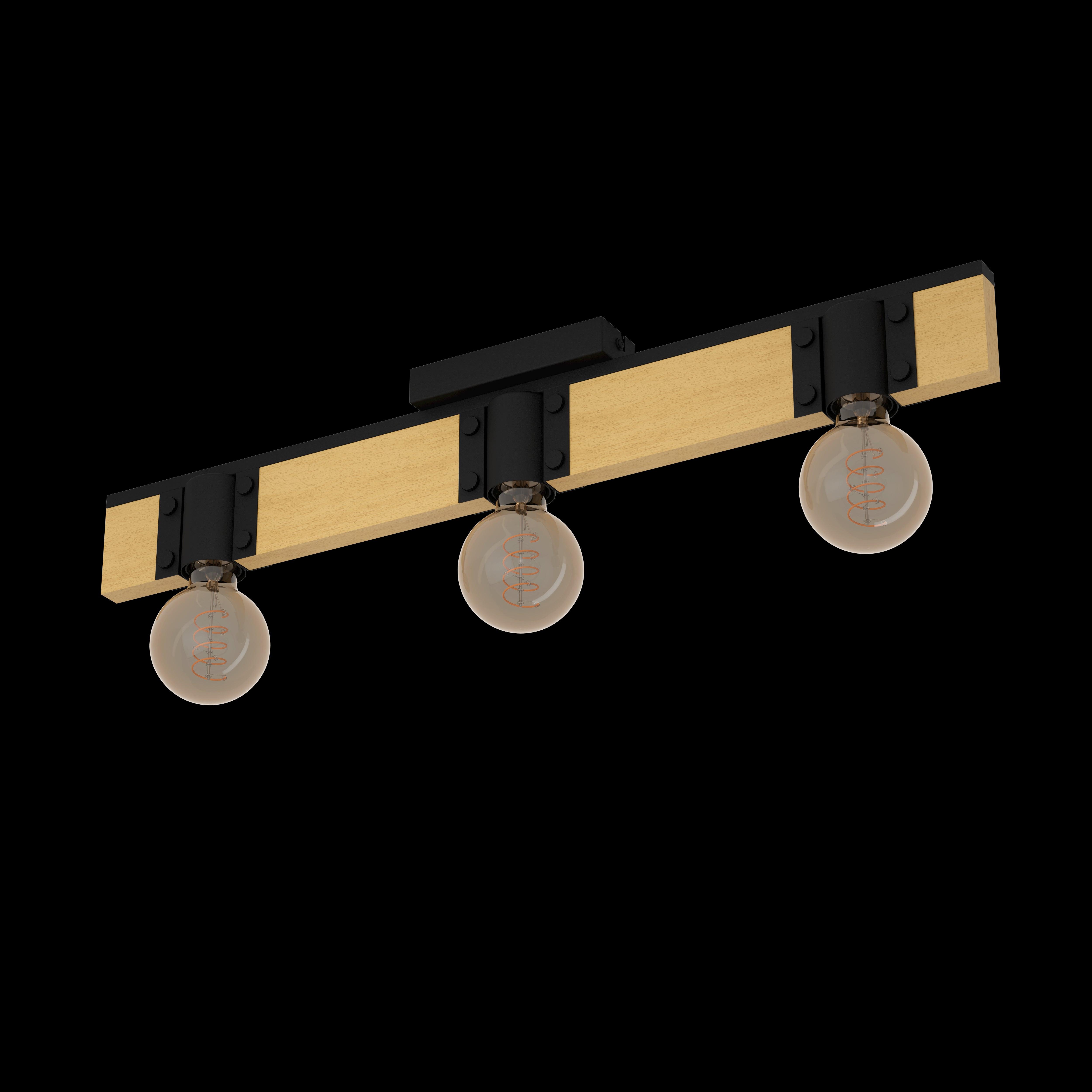 eglo bailrigg 3 light wood black bar flush ceiling light living room image