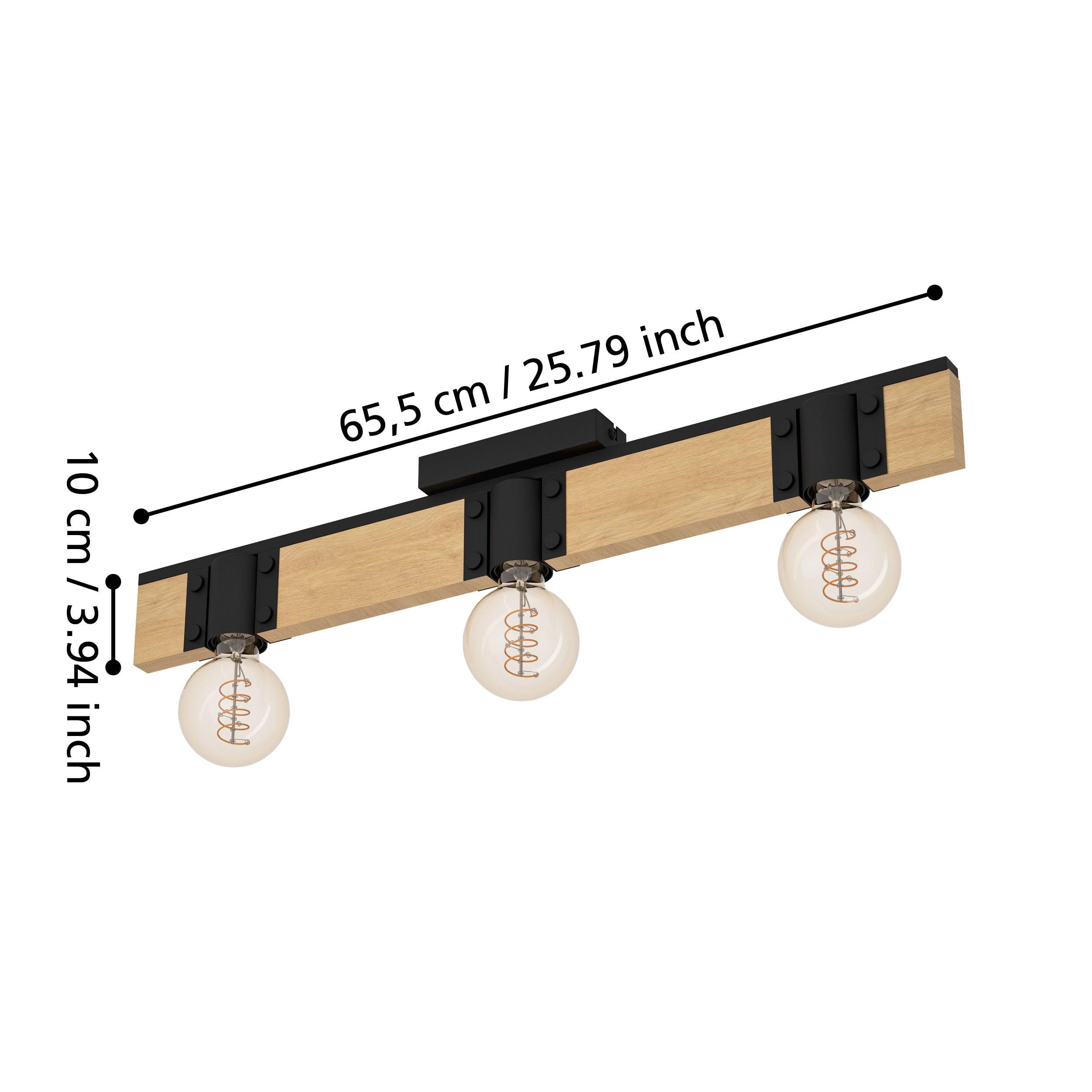 eglo bailrigg 3 light wood black bar flush ceiling light living room close up