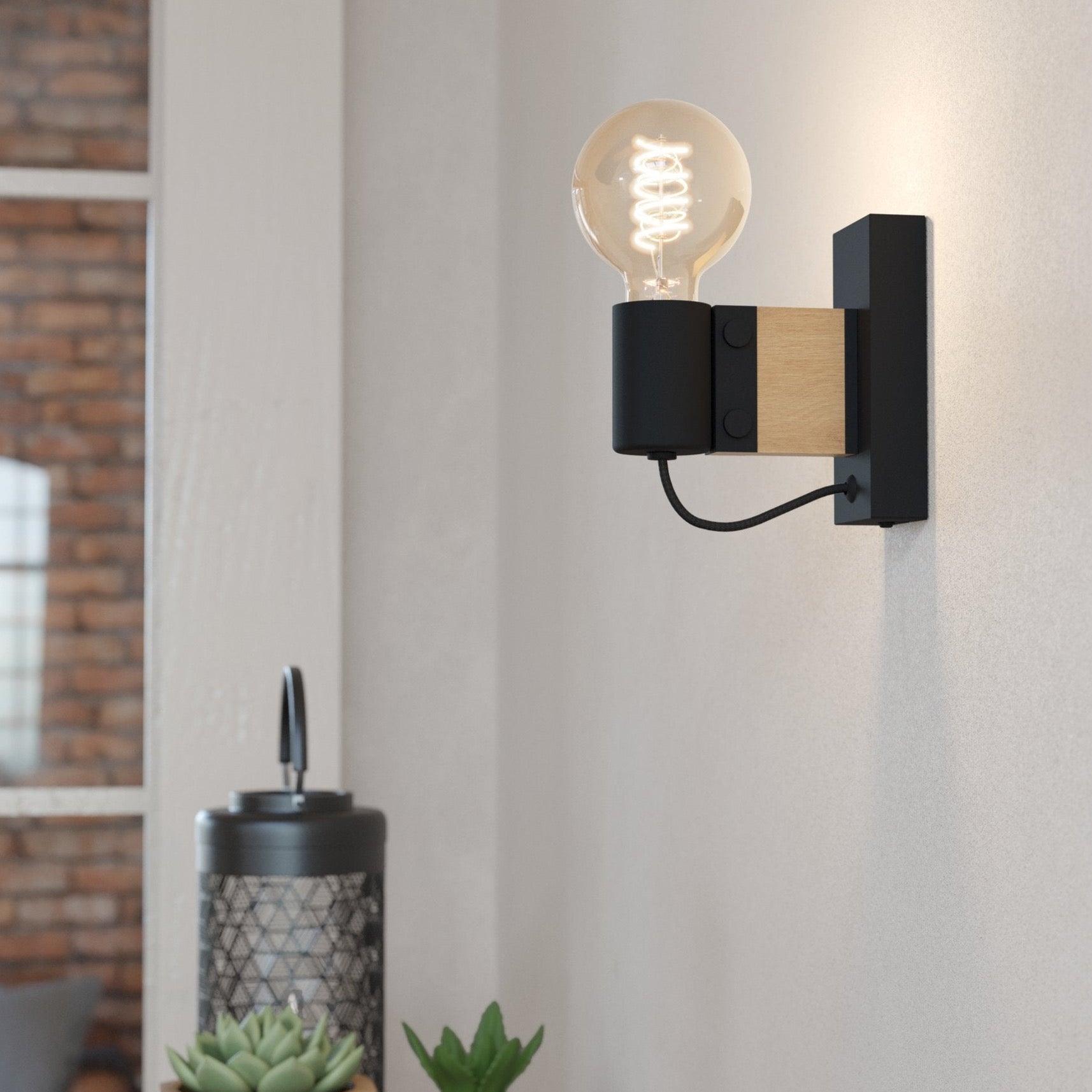 eglo bailrigg black wood wall light