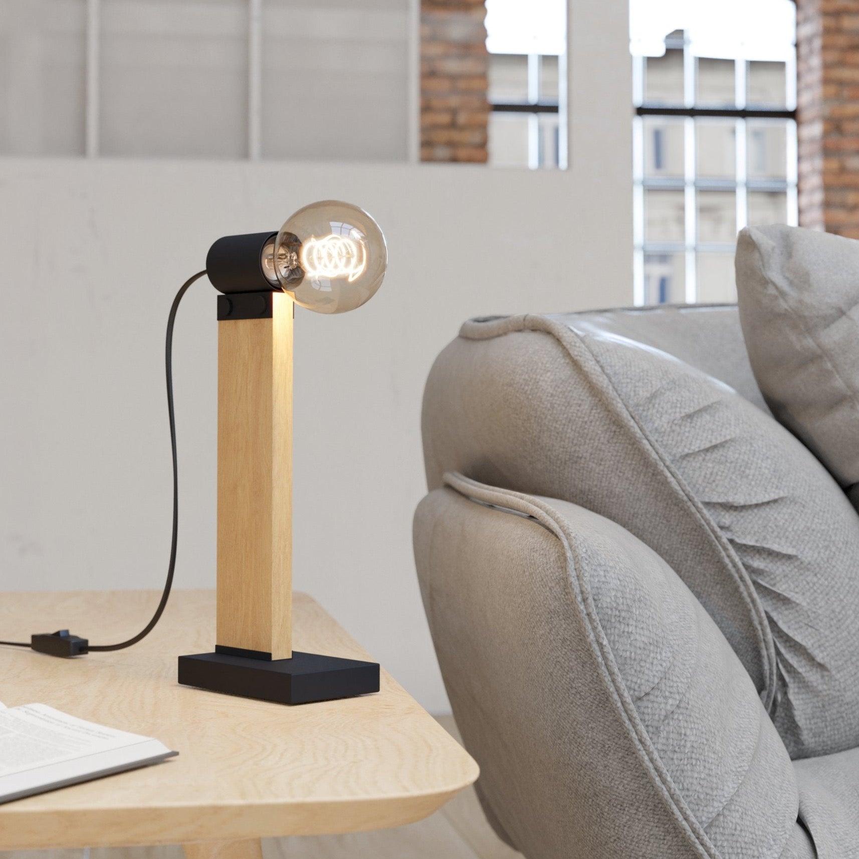 eglo bailrigg wood and black metal table lamp
