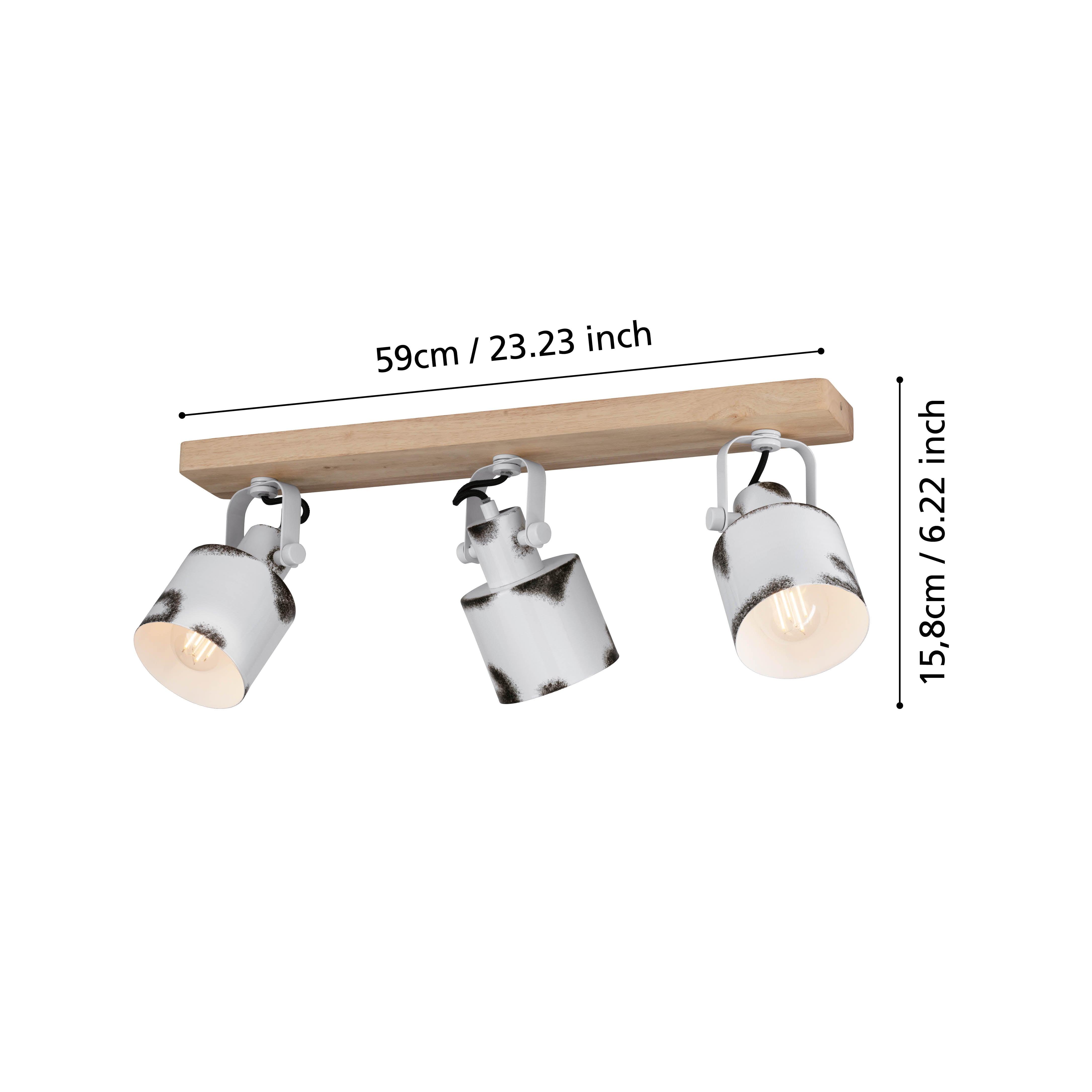 eglo kilburn wood white 3 light bar spotlight living room close up