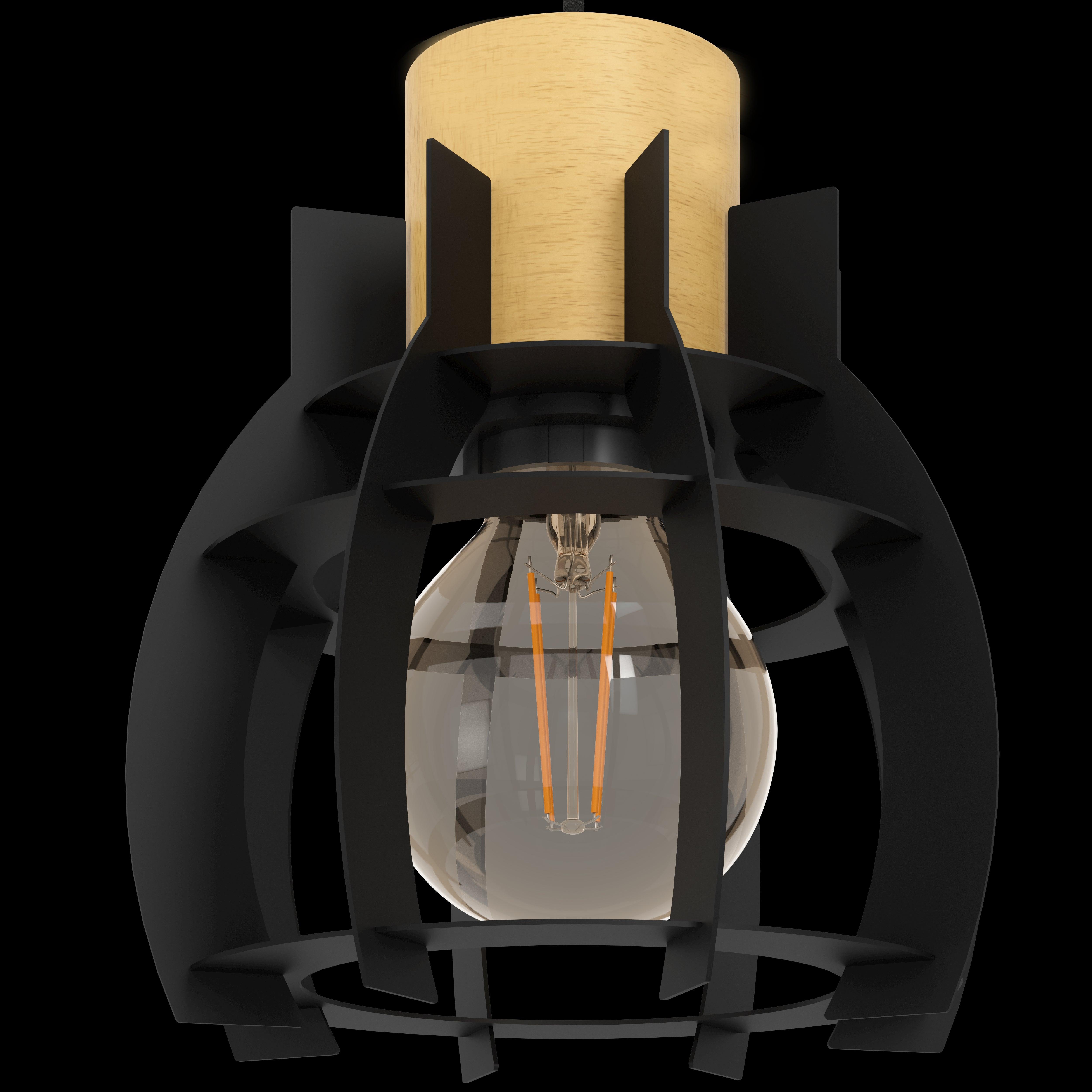 eglo stillington 1 flat black steel wood ceiling pendant Kitchen Lighting Close Up