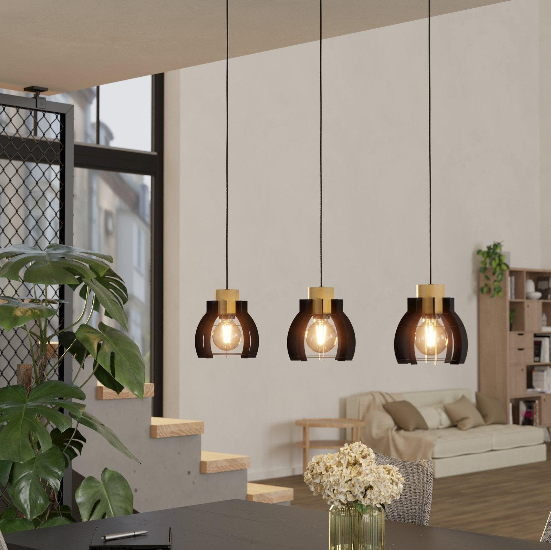 eglo stillington 1 flat black steel wood ceiling pendant