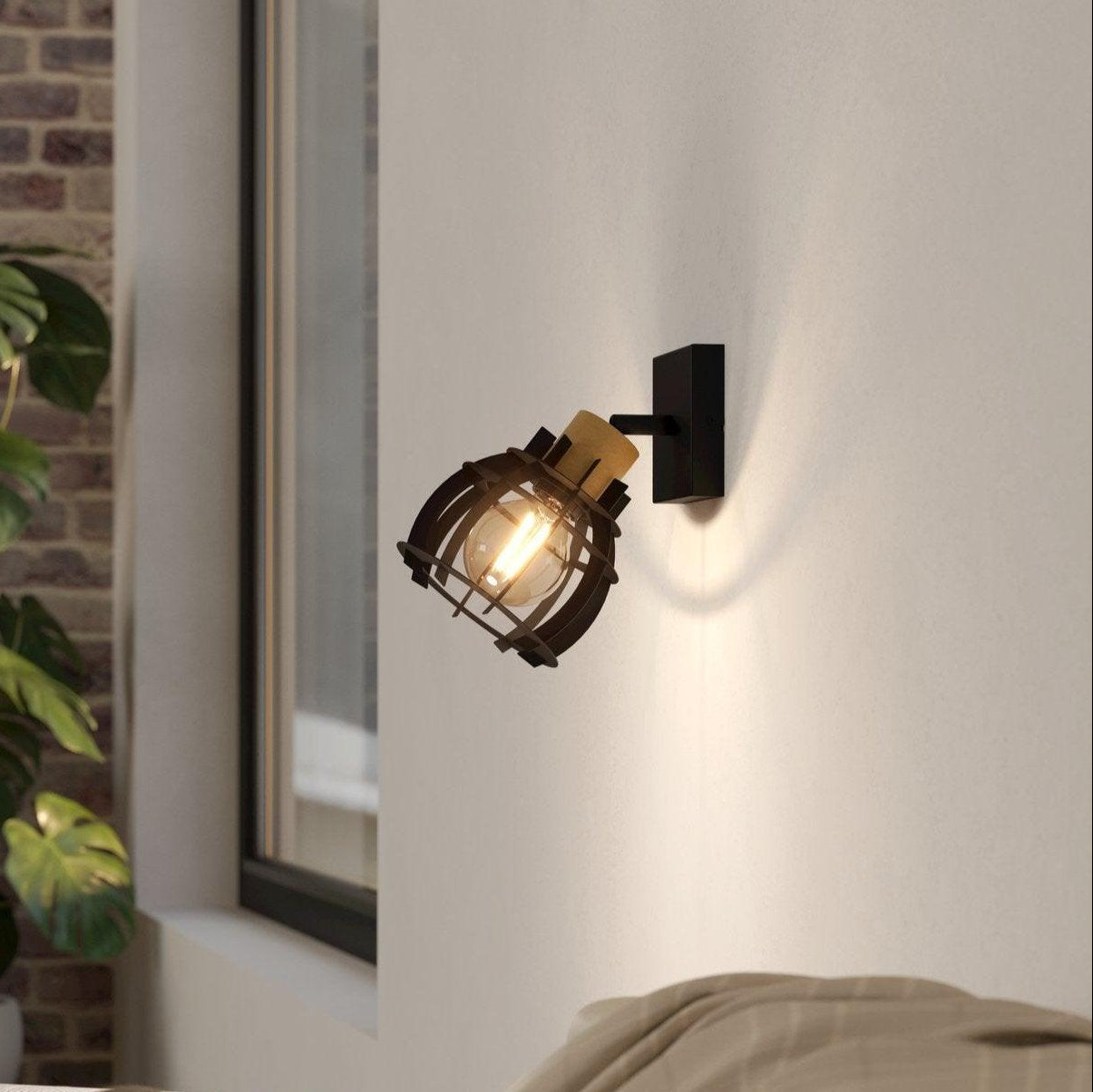 eglo stillington 1 wood black wall spotlight