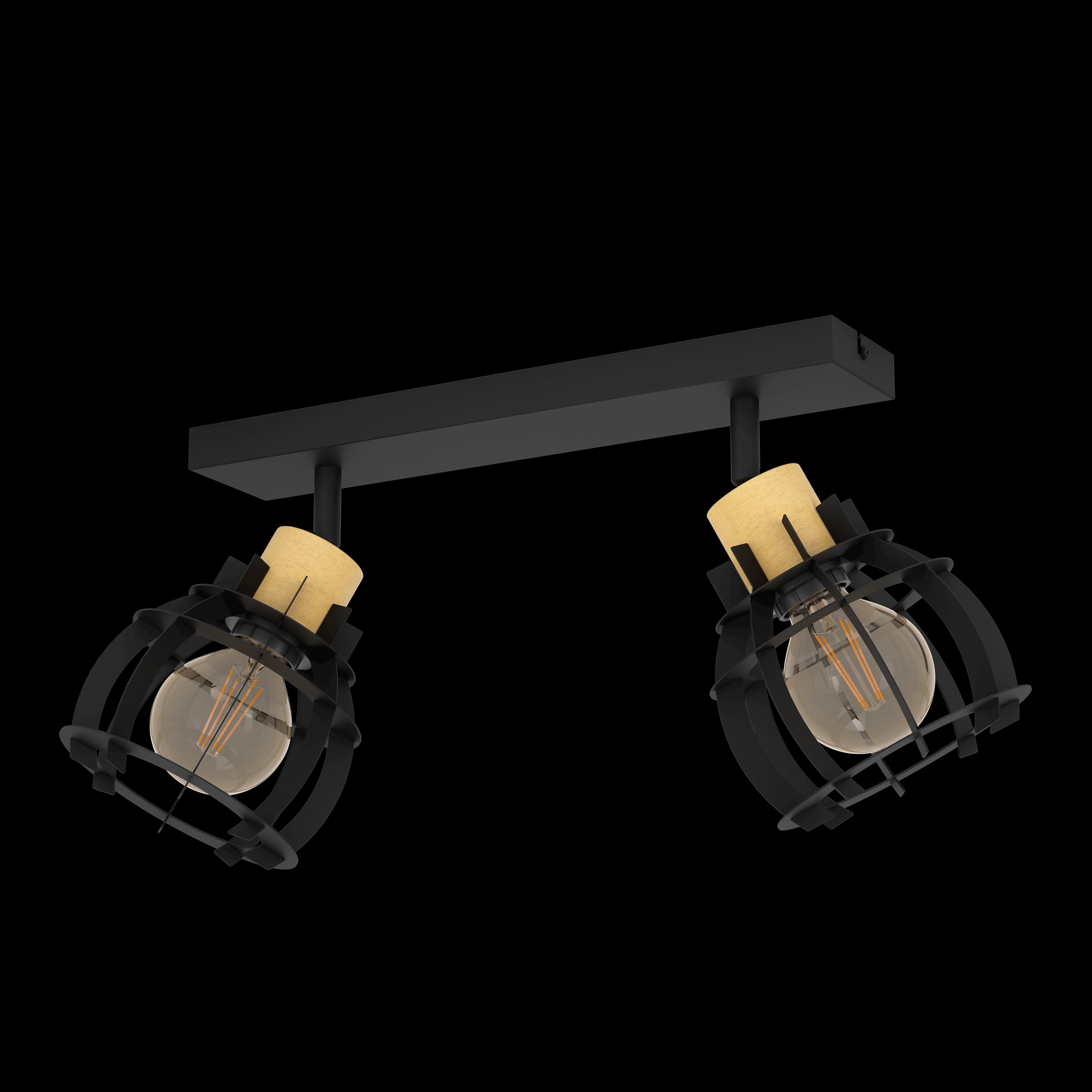 eglo stillington 1 wood black 2 light bar spotlight living room close up