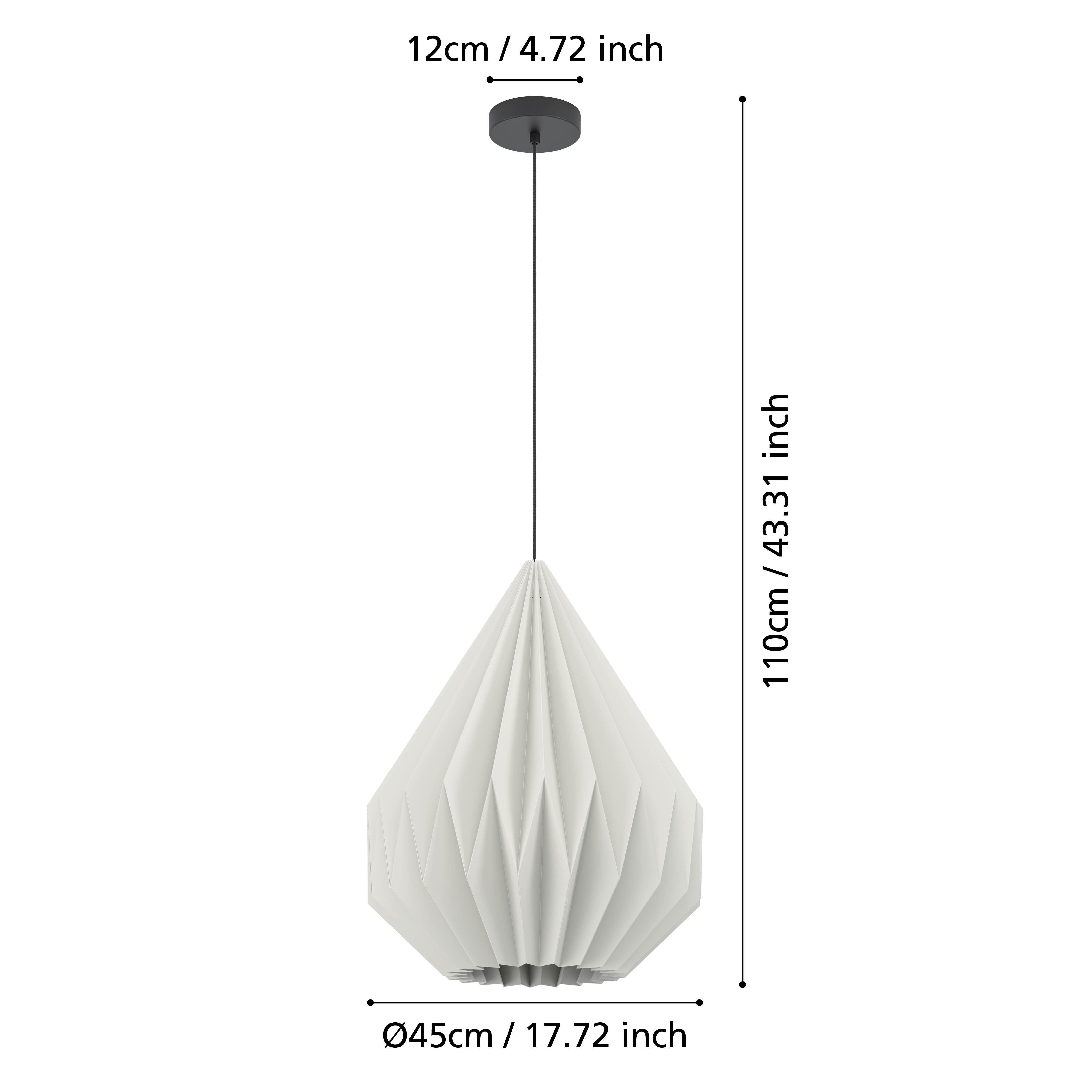 eglo minting drop shaped white folded paper ceiling pendant 45cm living room close up