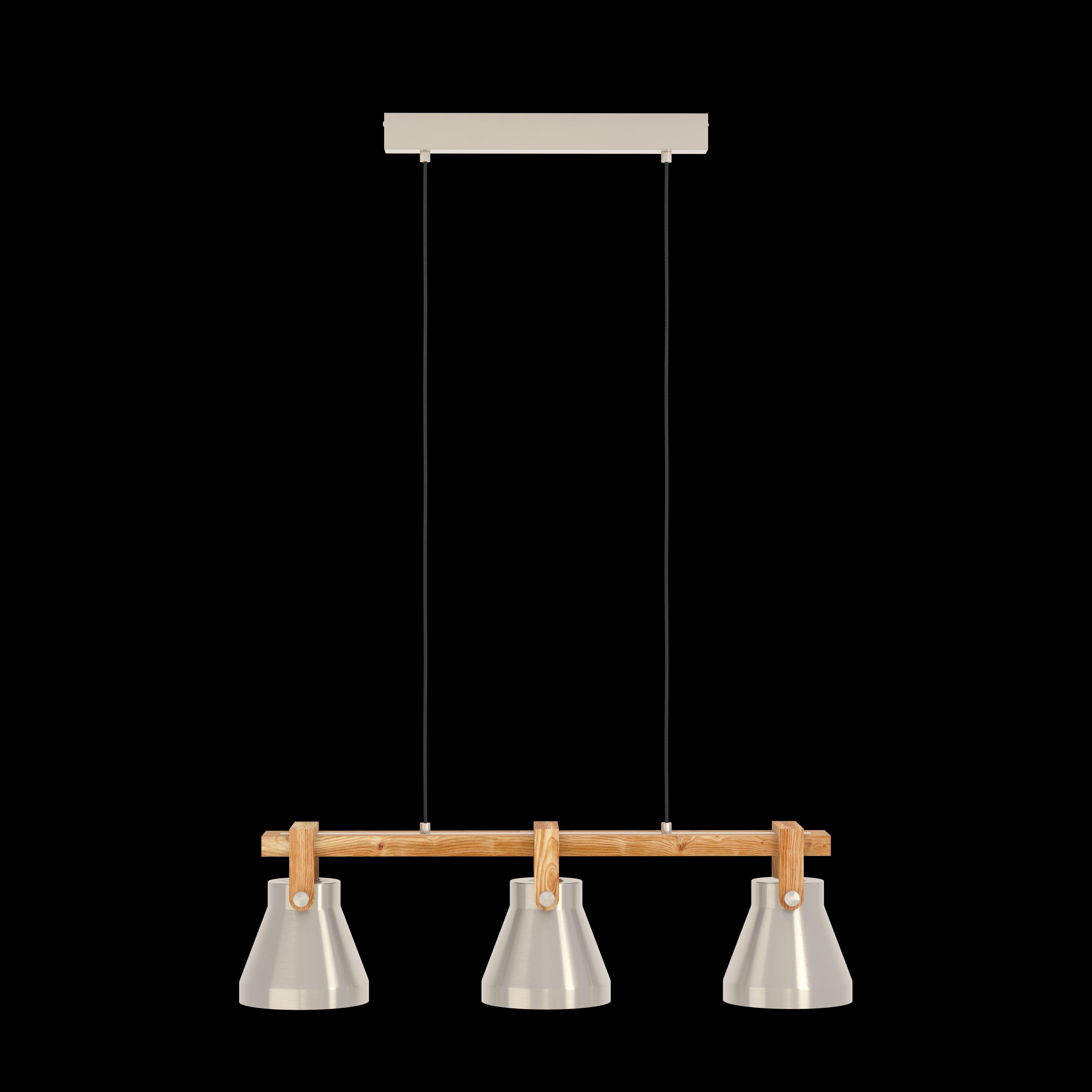 eglo cawton 3 light silver wooden ceiling pendant living room image