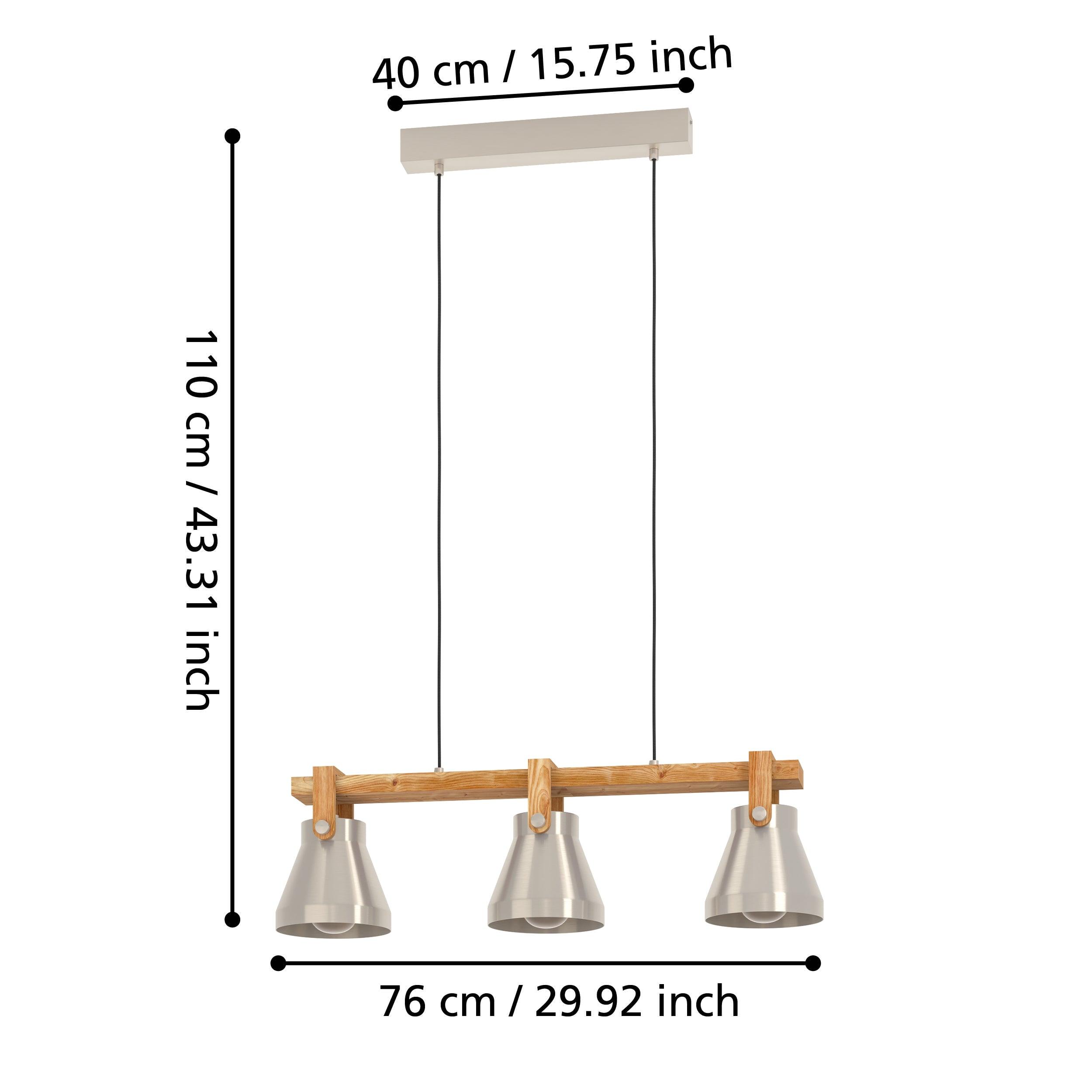 eglo cawton 3 light silver wooden ceiling pendant living room close up