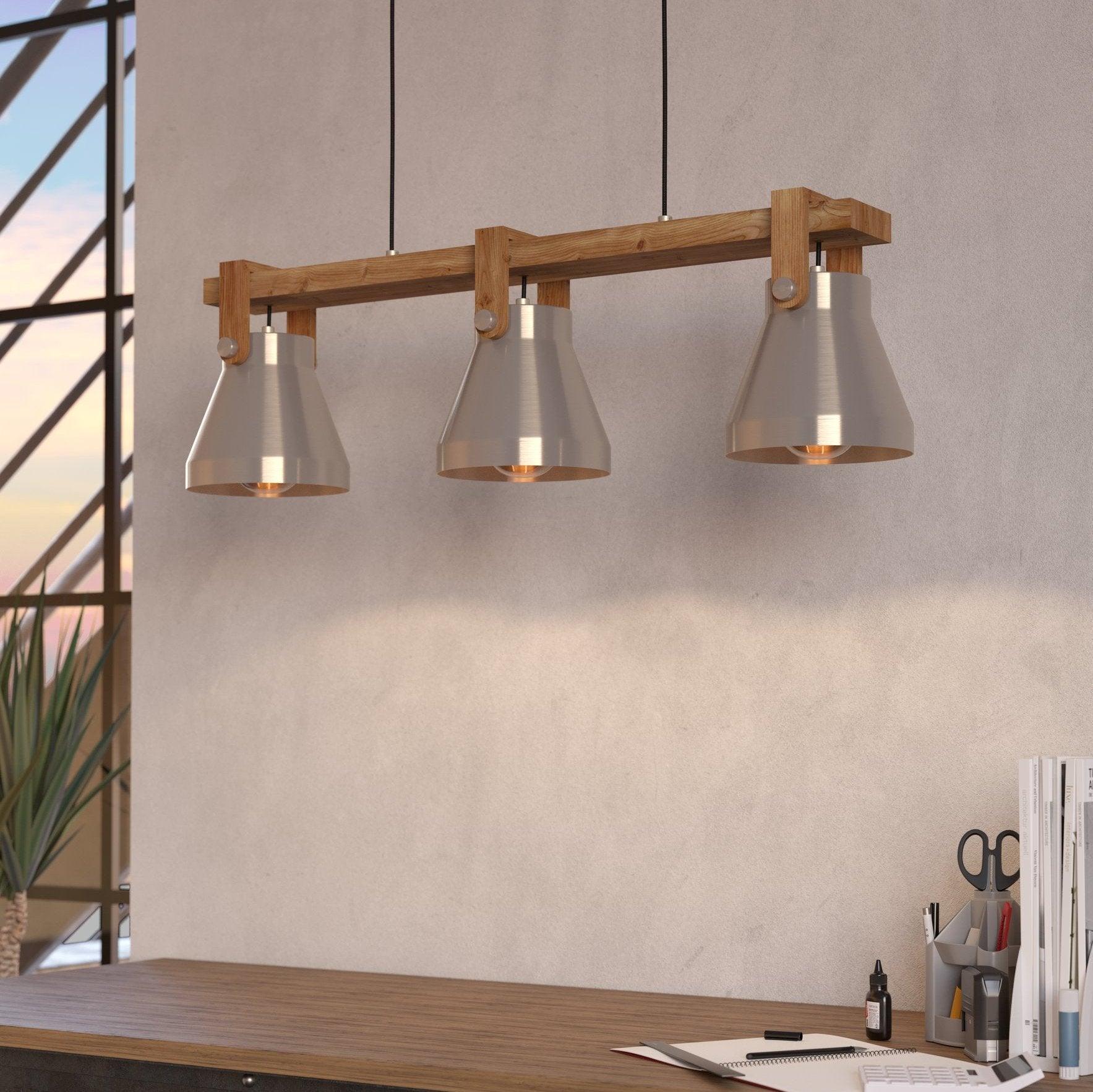 eglo cawton 3 light silver wooden ceiling pendant