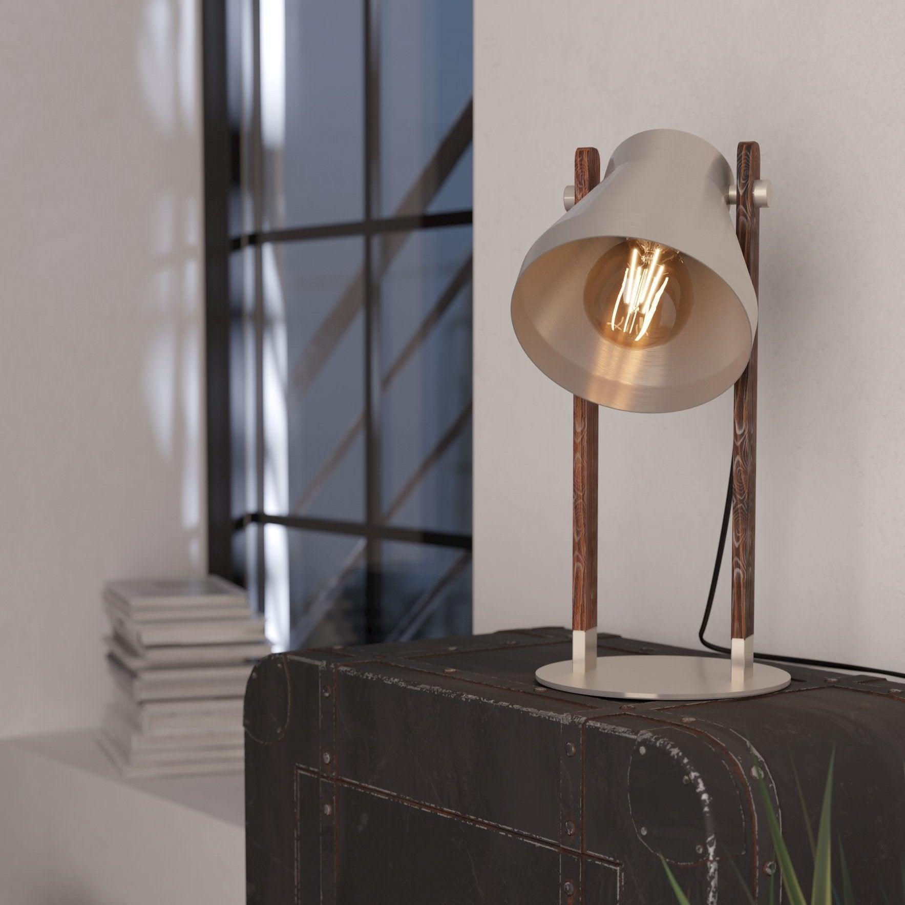 eglo cawton rustic wood steel table lamp