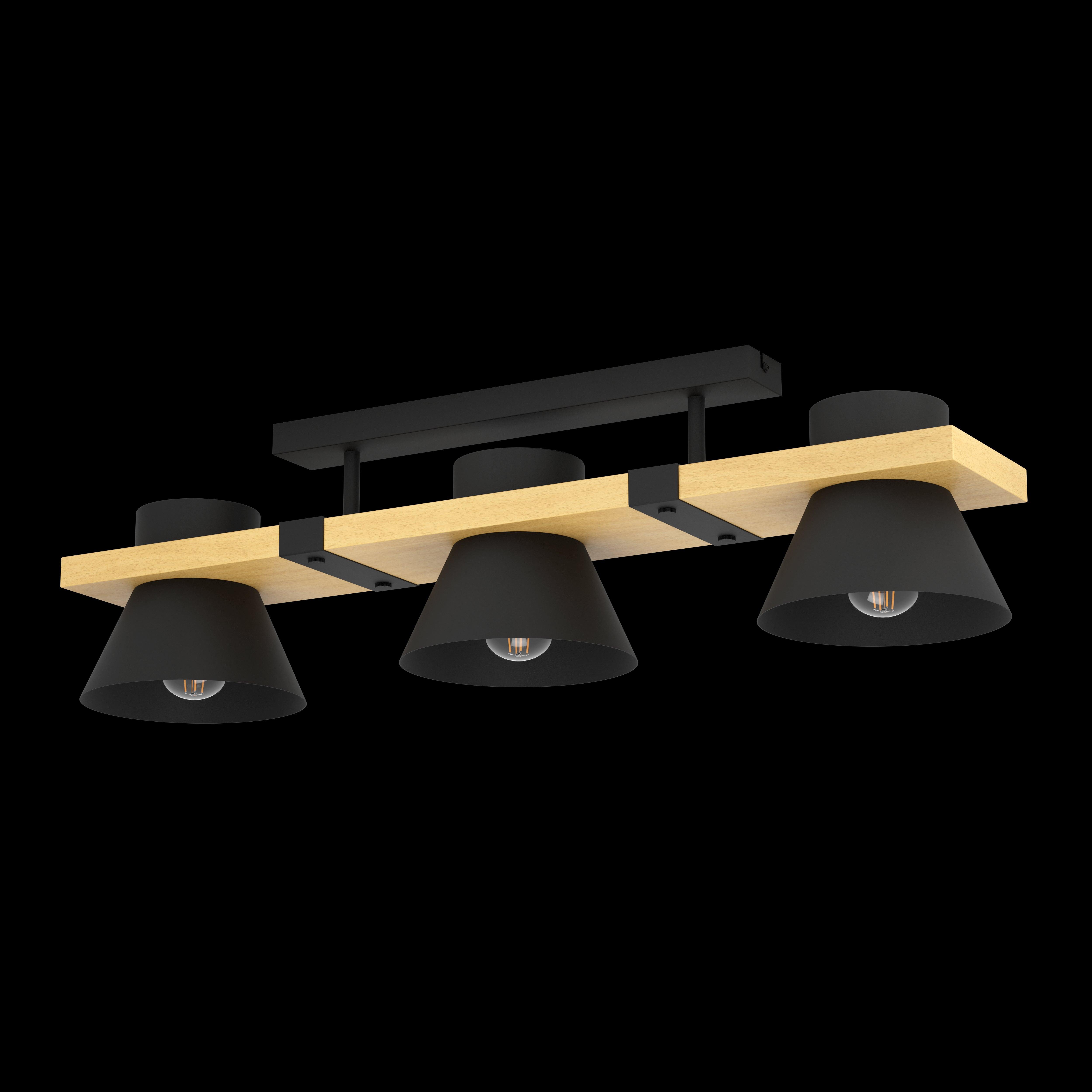 eglo maccles flush 3 light wood black metal ceiling light living room close up