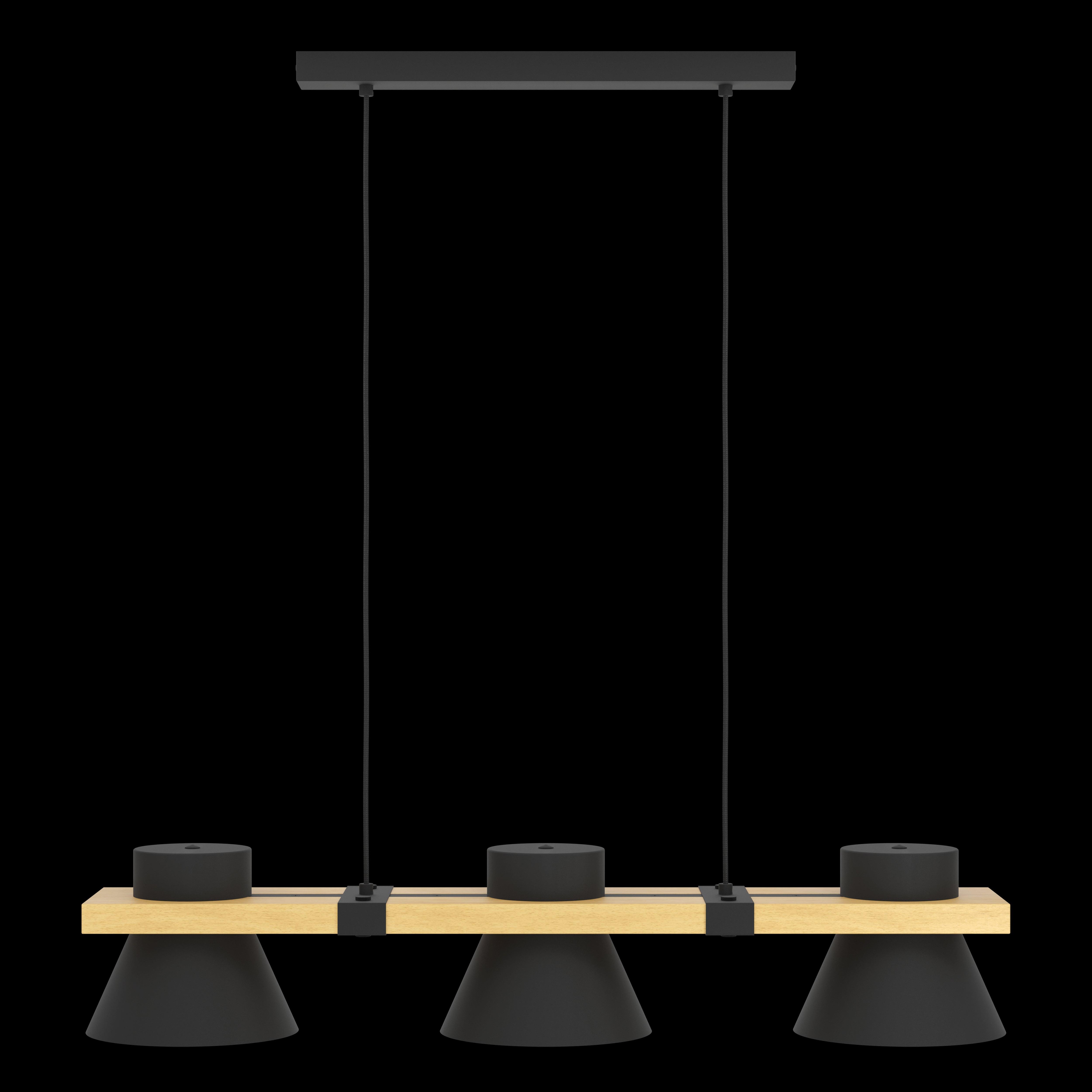 eglo maccles 3 light black and wooden plate ceiling pendant living room image