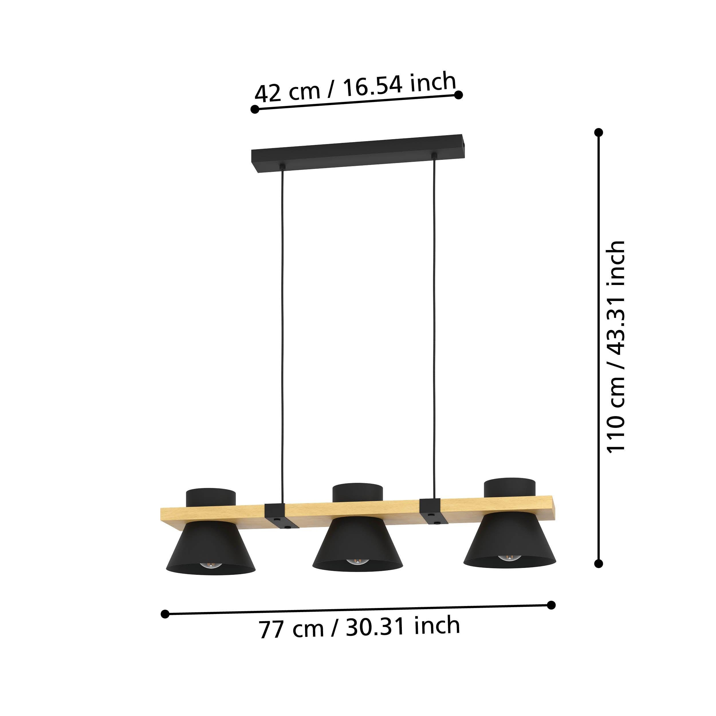 eglo maccles 3 light black and wooden plate ceiling pendant kitchen lighting 