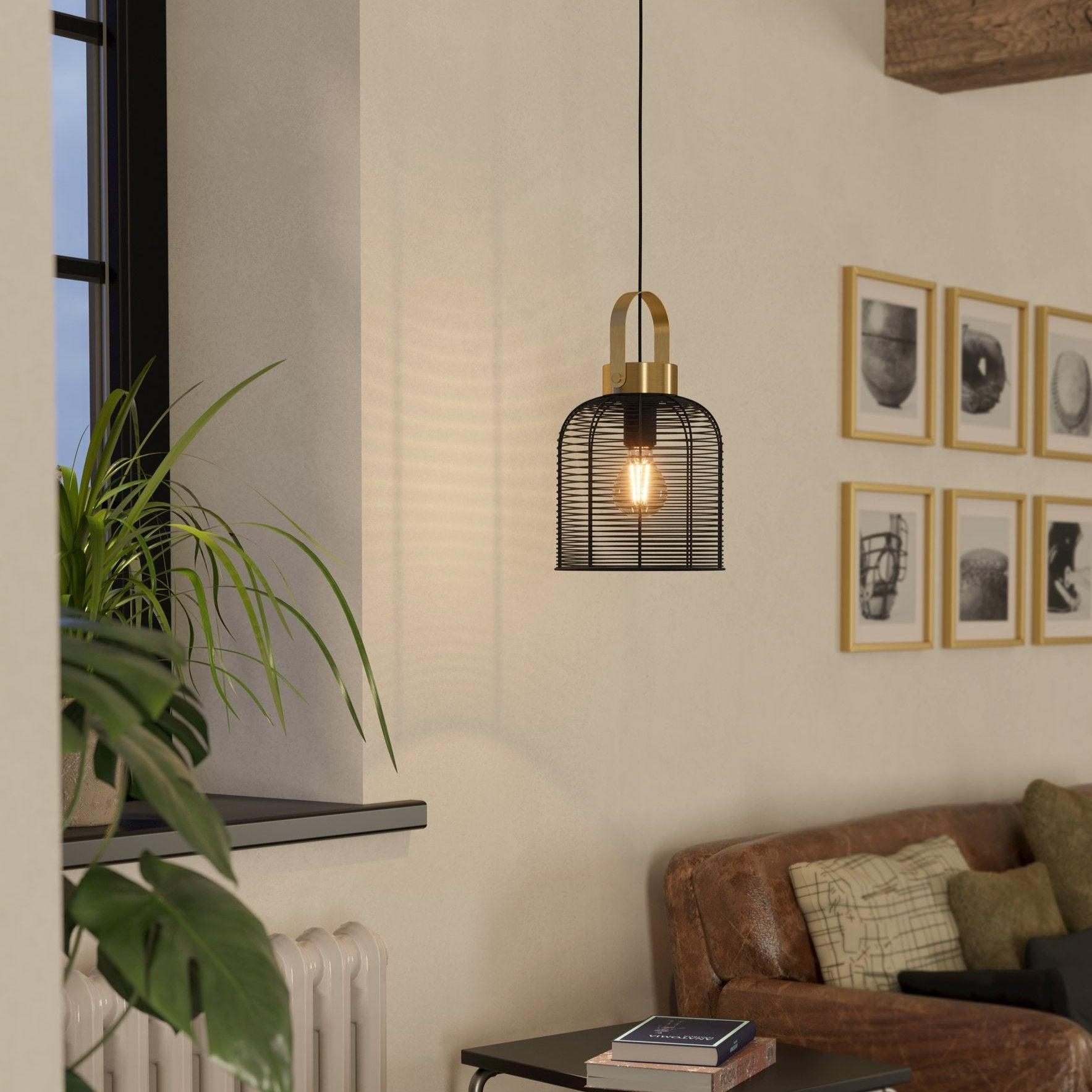 eglo roundham brass black steel wire ceiling pendant