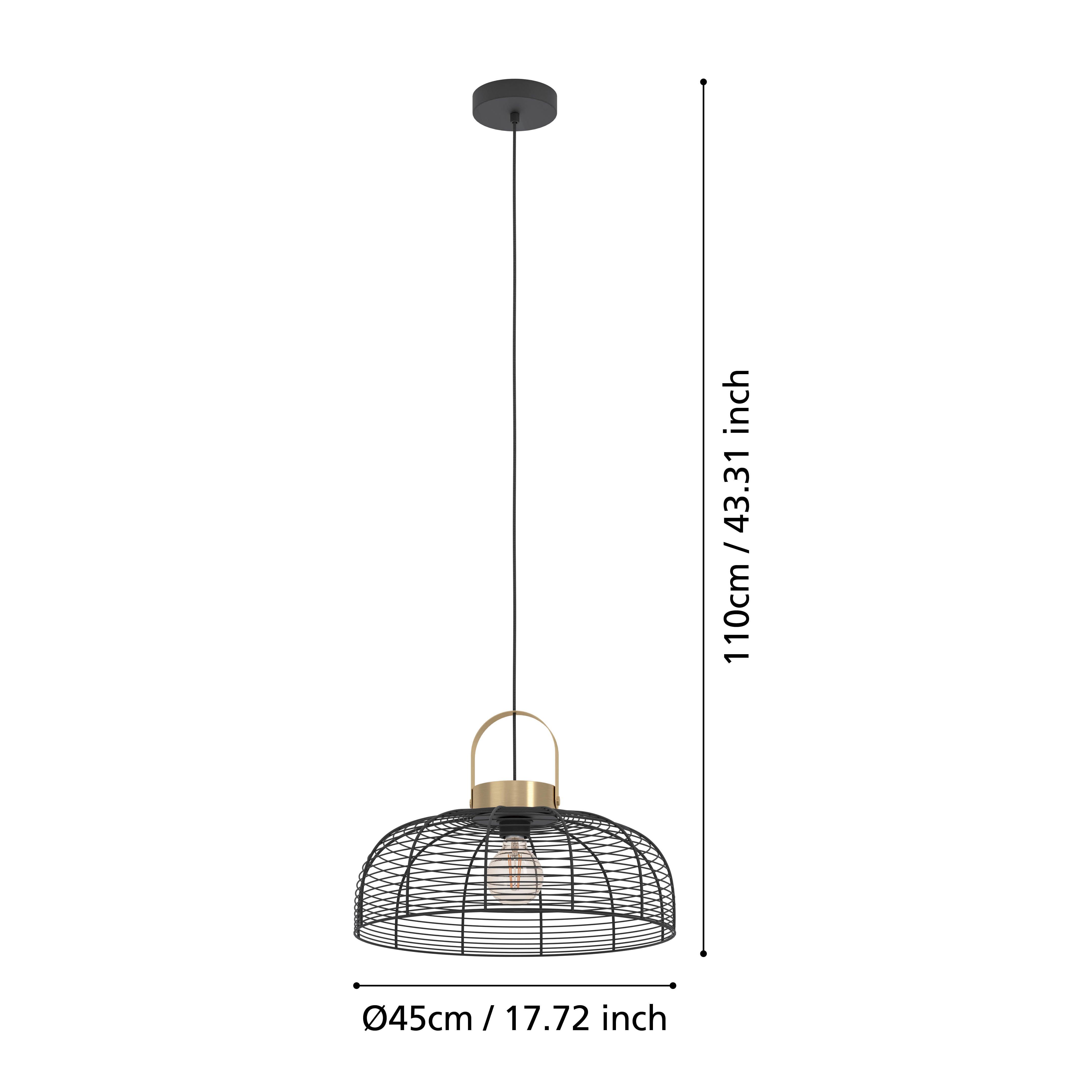 eglo roundham brass black steel wire ceiling pendant 45cm living room close up