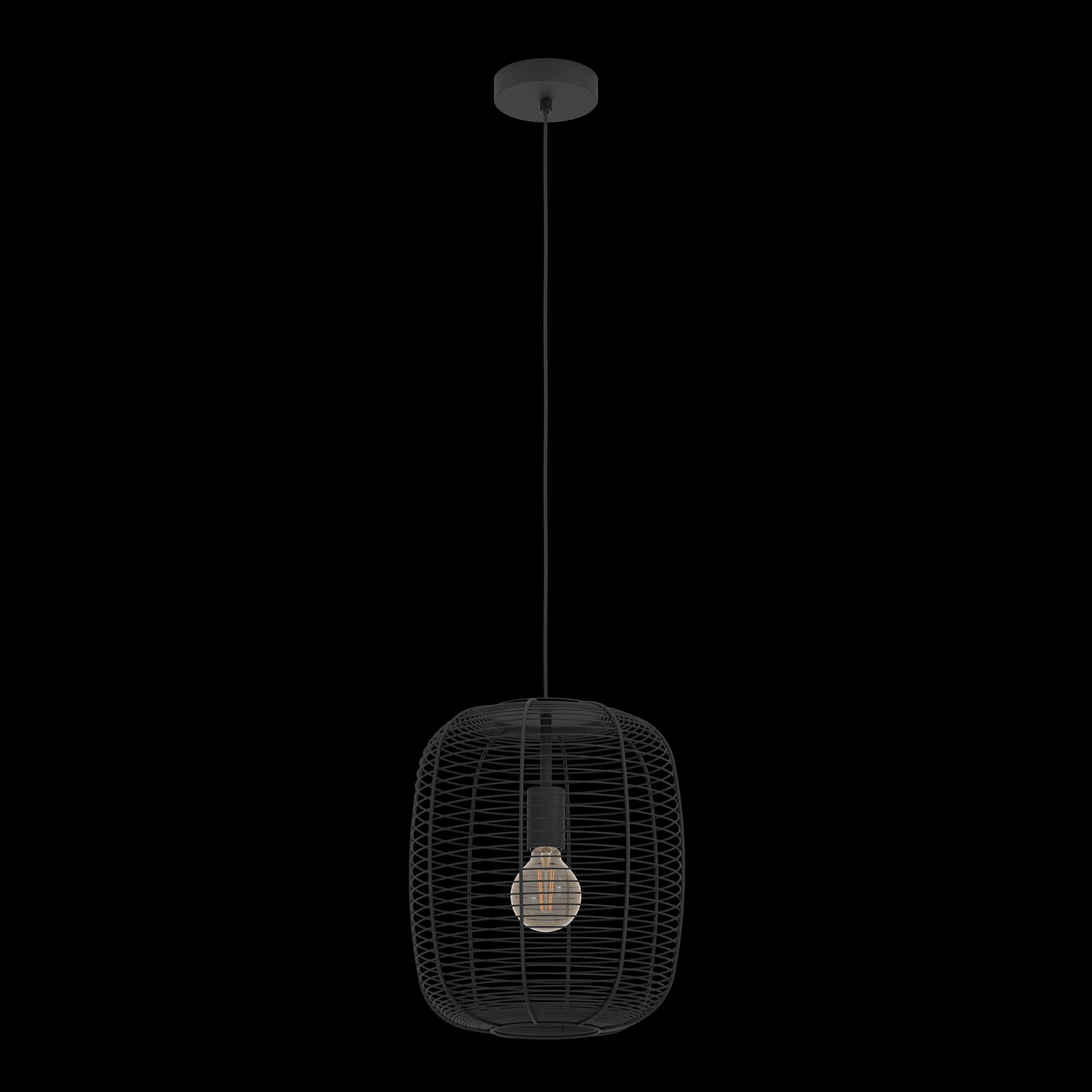 eglo rinroe cylindrical industrial black wire ceiling pendant living room close up