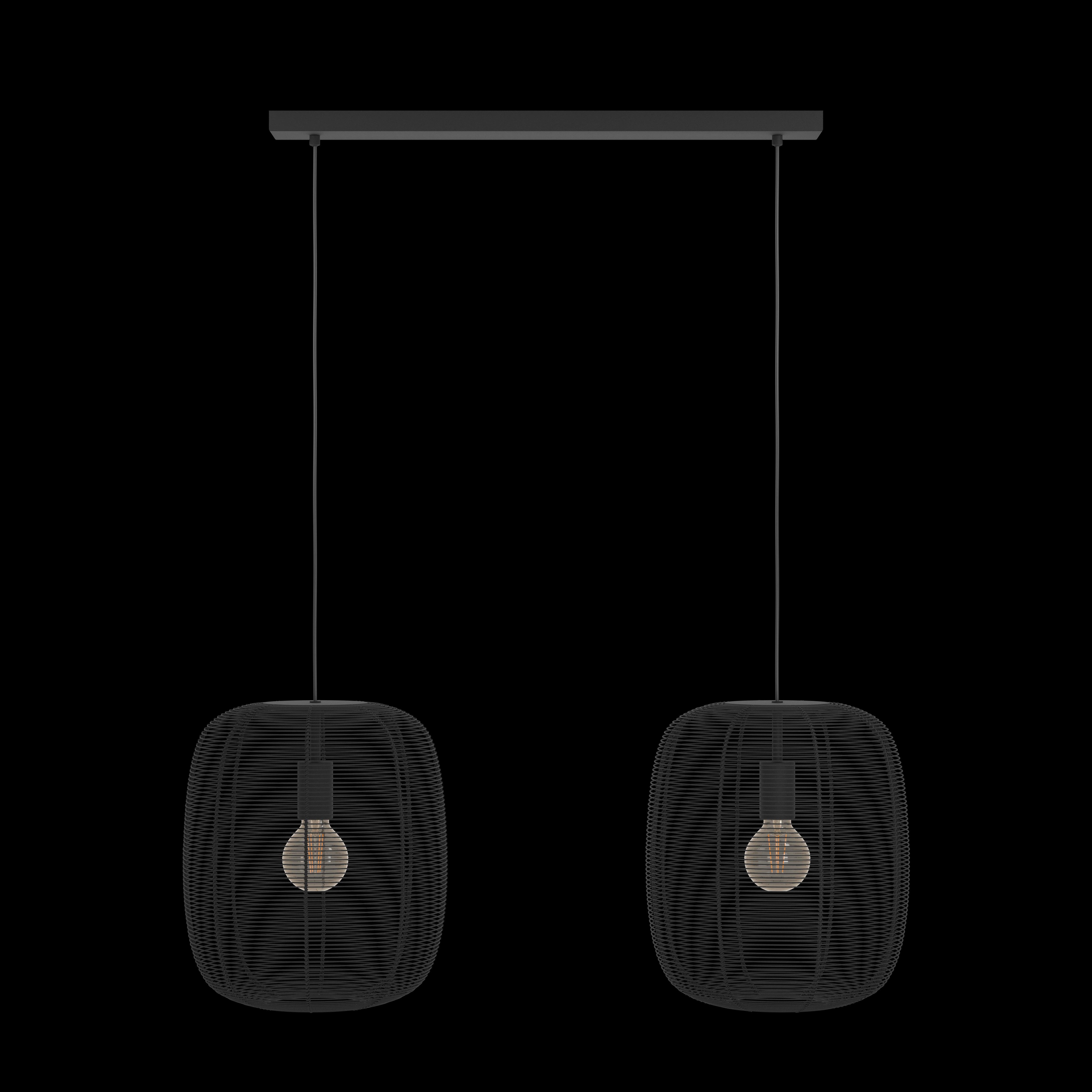 eglo rinroe 2 light industrial wire caged black ceiling pendant living room image