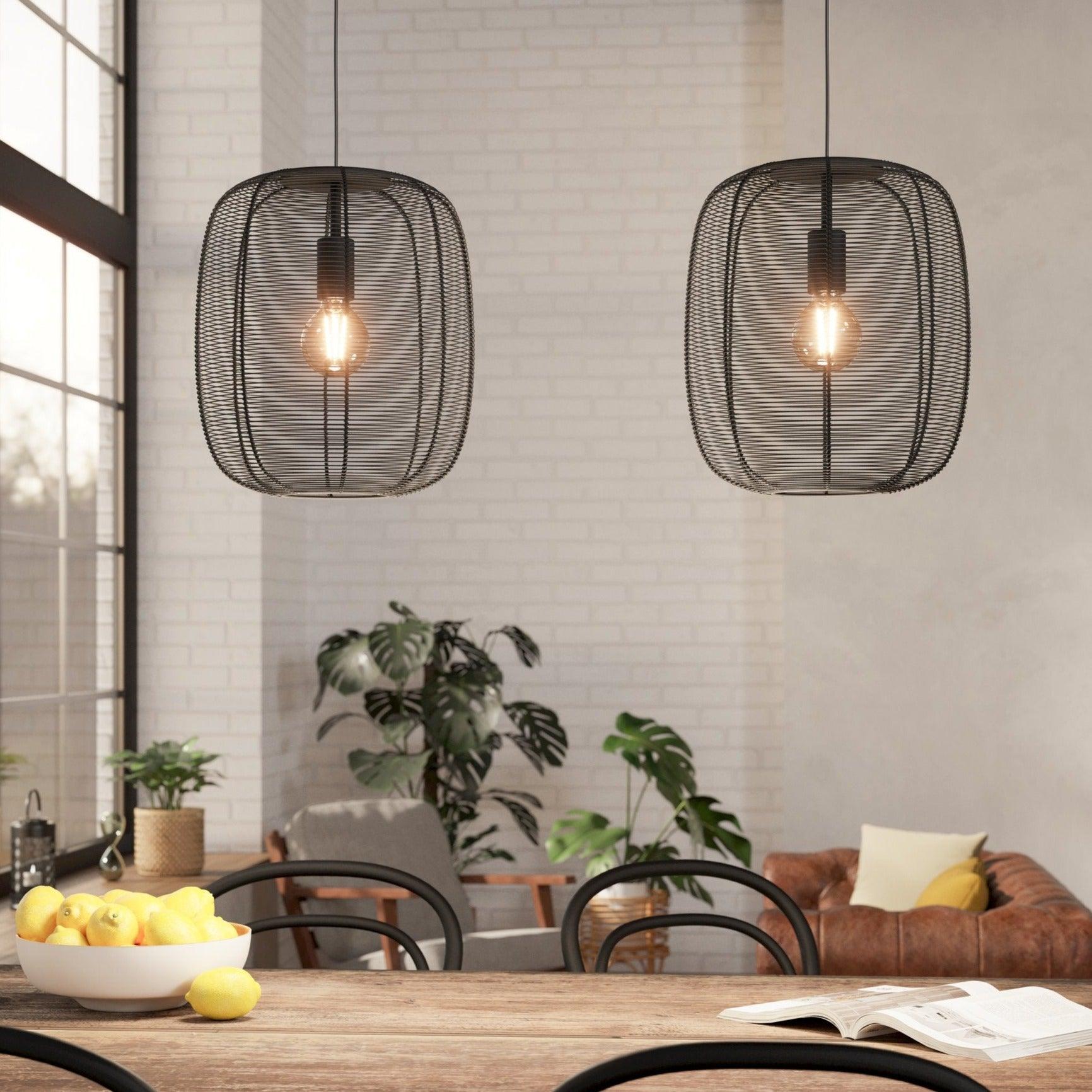 eglo rinroe 2 light industrial wire caged black ceiling pendant