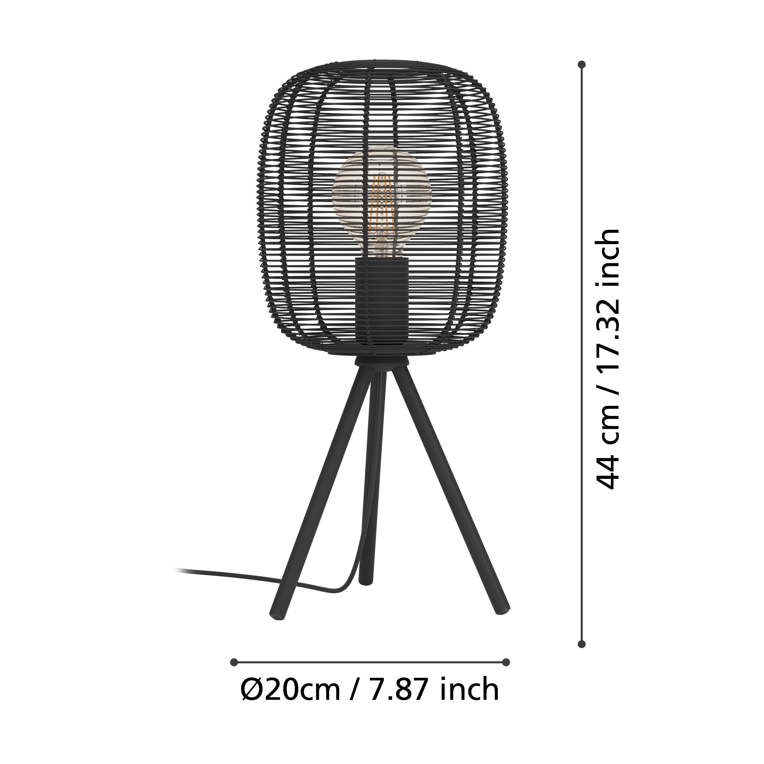 eglo rinroe wire caged black metal tripod table lamp living room close up